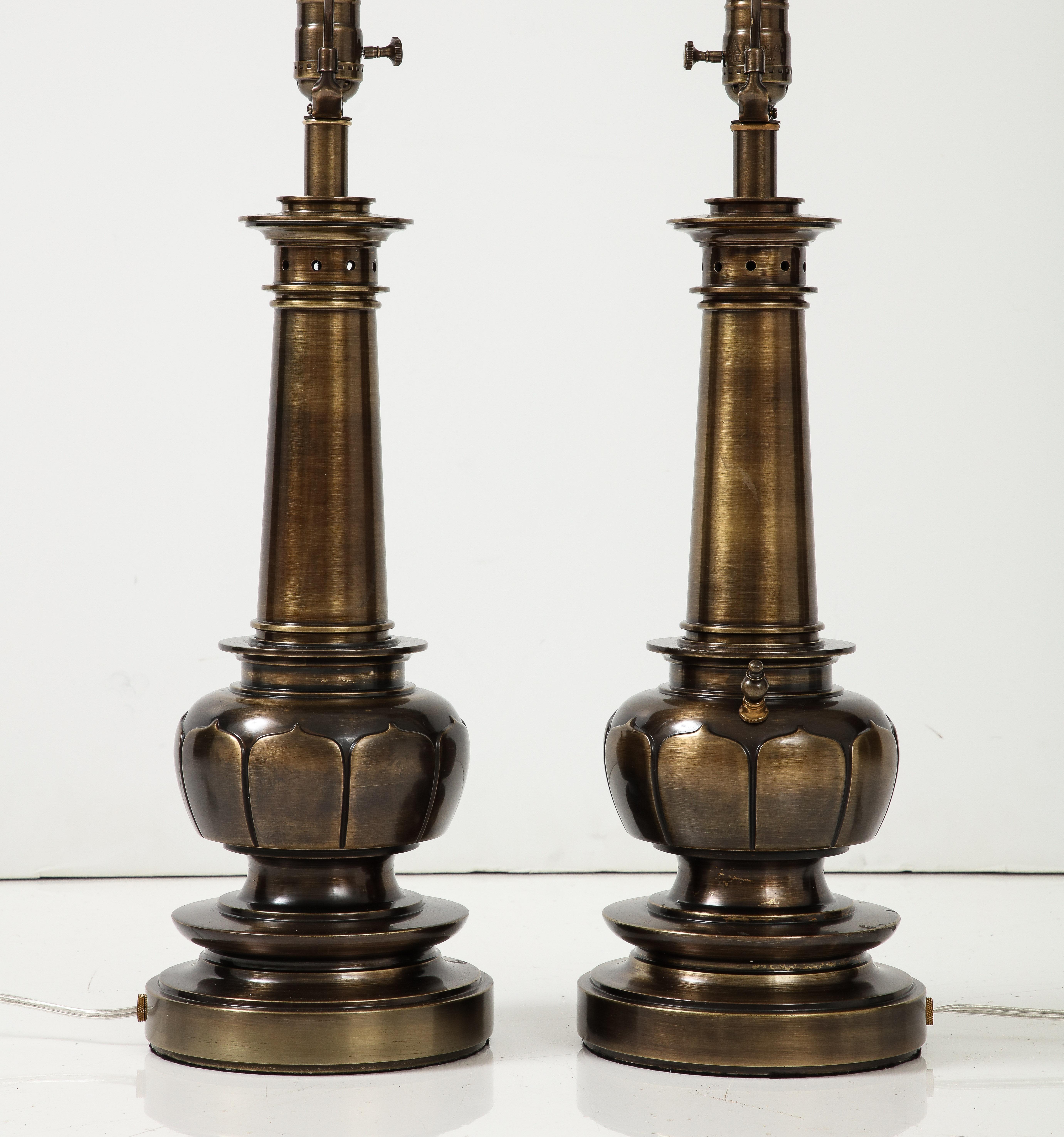 Stiffel Aged Brass Lotus Lamps In Excellent Condition For Sale In New York, NY
