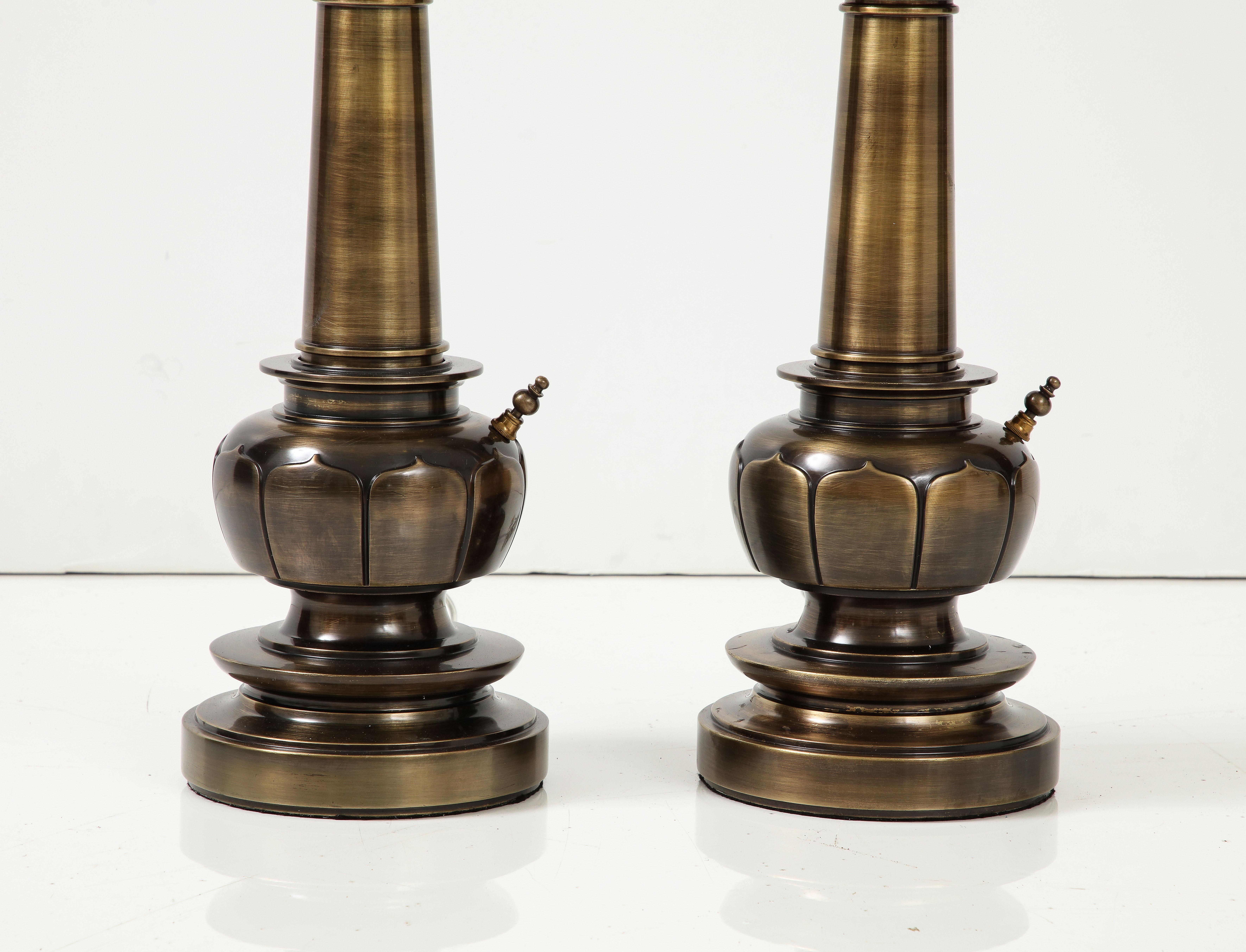 Stiffel Aged Brass Lotus Lamps For Sale 1
