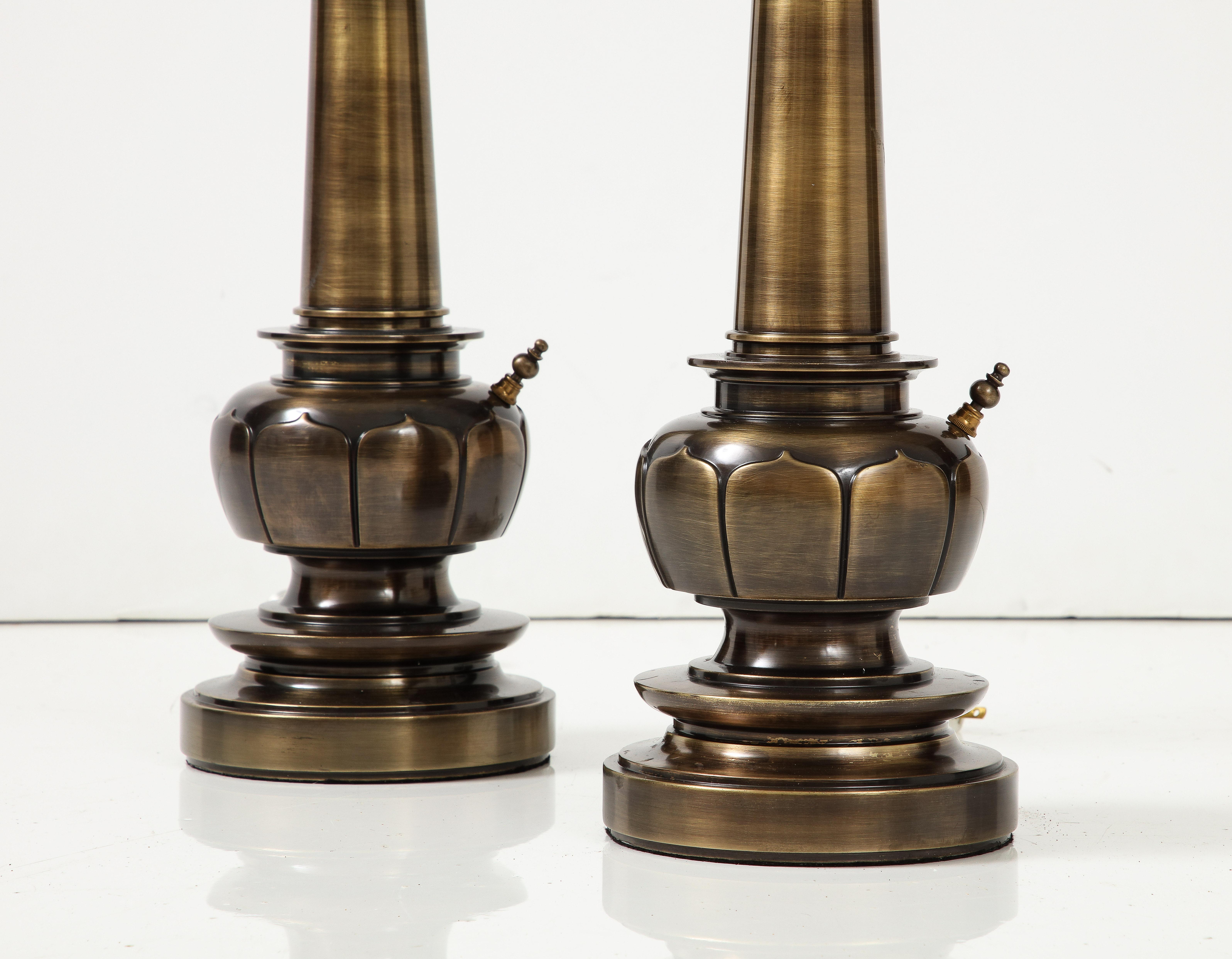 Stiffel Aged Brass Lotus Lamps For Sale 3
