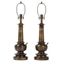 Vintage Stiffel Aged Brass Lotus Lamps