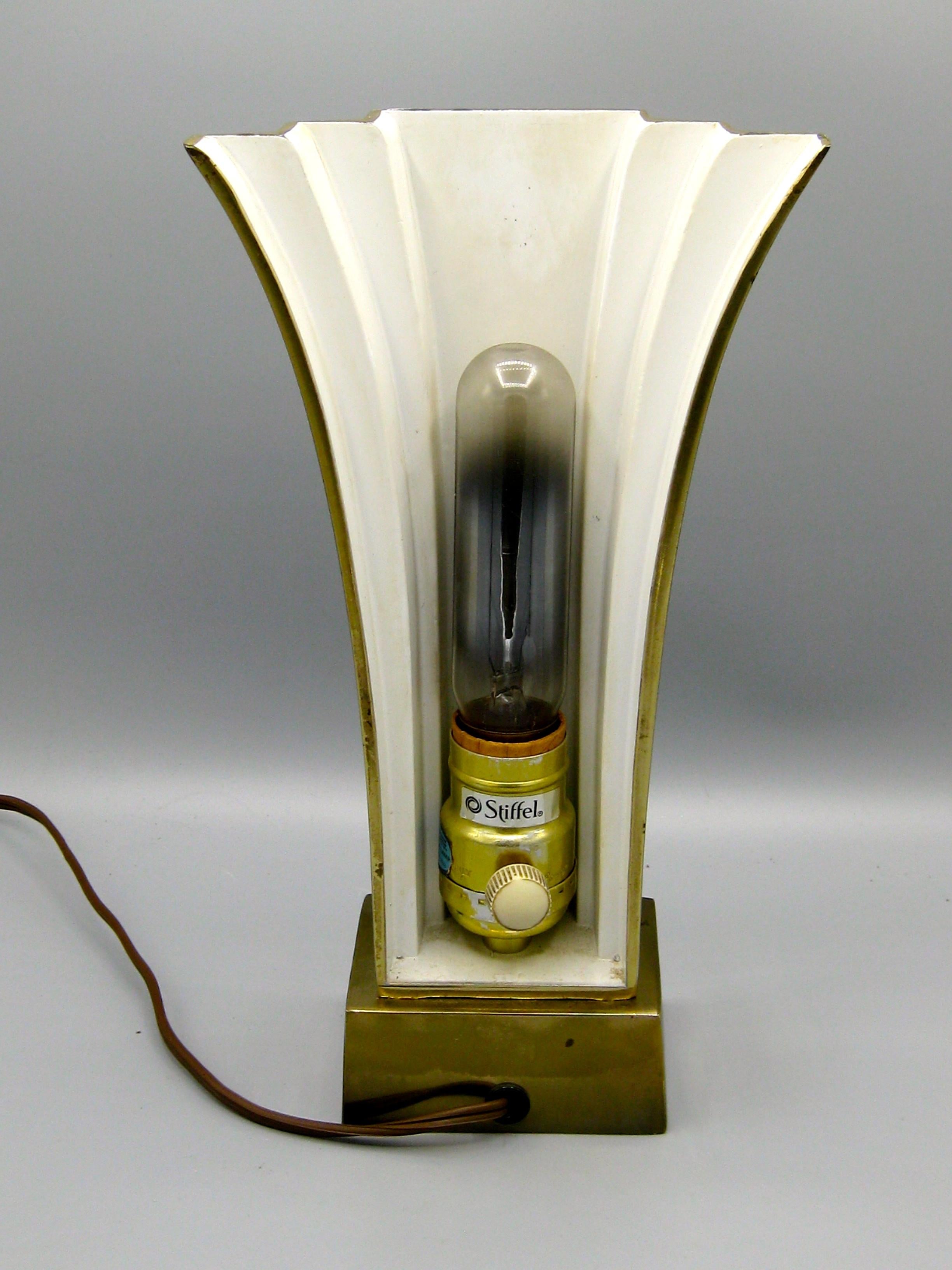 Stiffel Art Deco Revival Brass Desk or Table Fan Lamp Uplight, circa 1970s For Sale 4