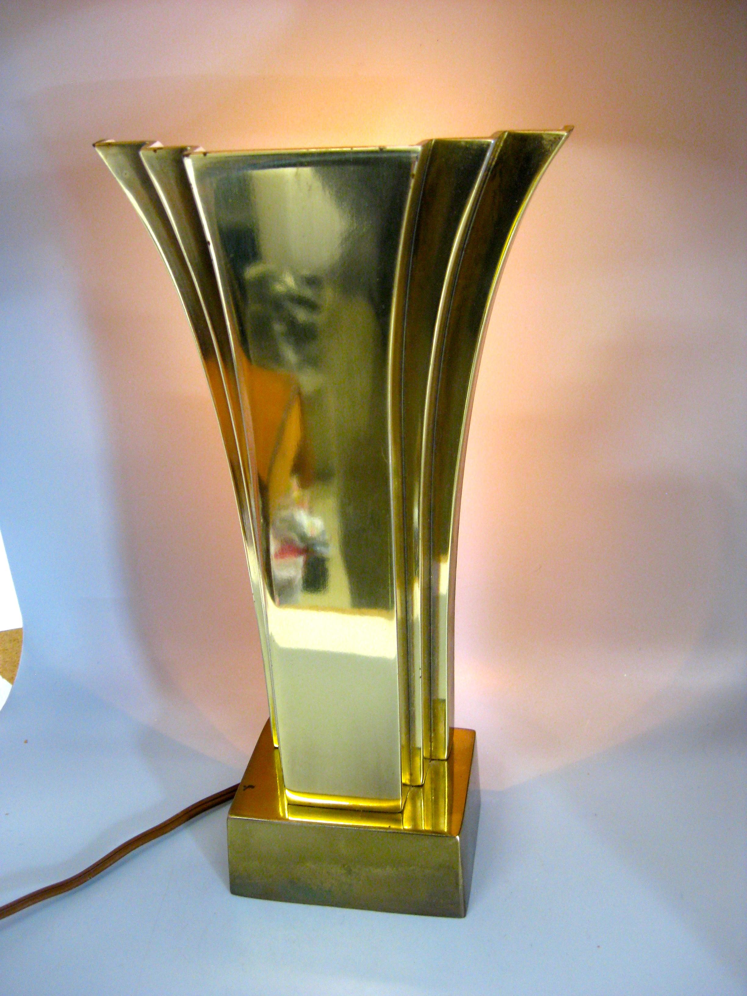 Stiffel Art Deco Revival Brass Desk or Table Fan Lamp Uplight, circa 1970s For Sale 6