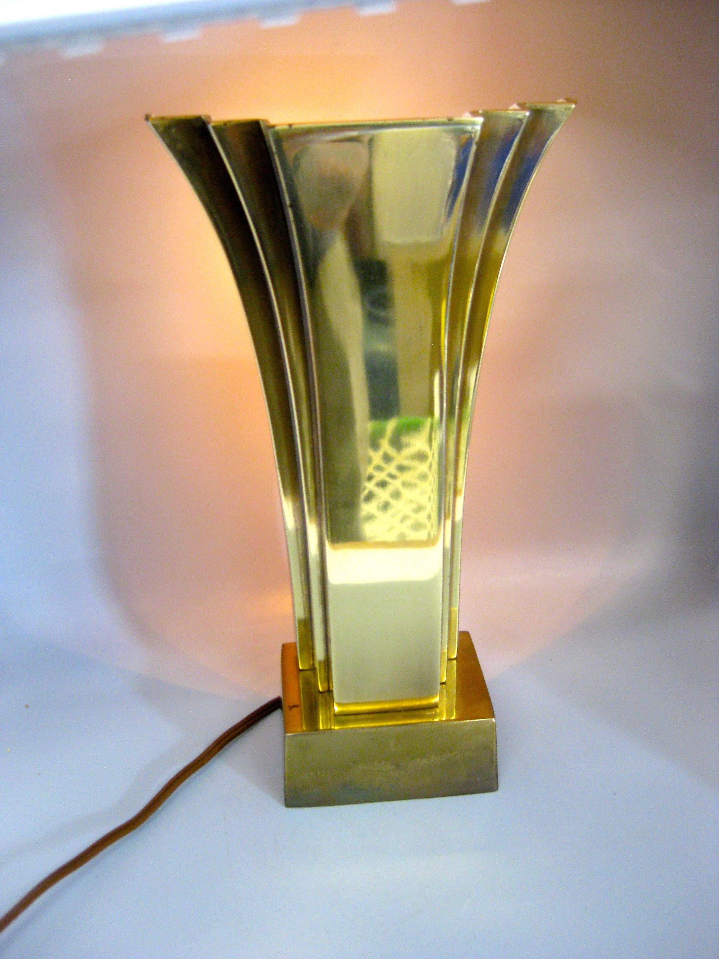 Stiffel Art Deco Revival Brass Desk or Table Fan Lamp Uplight, circa 1970s For Sale 7