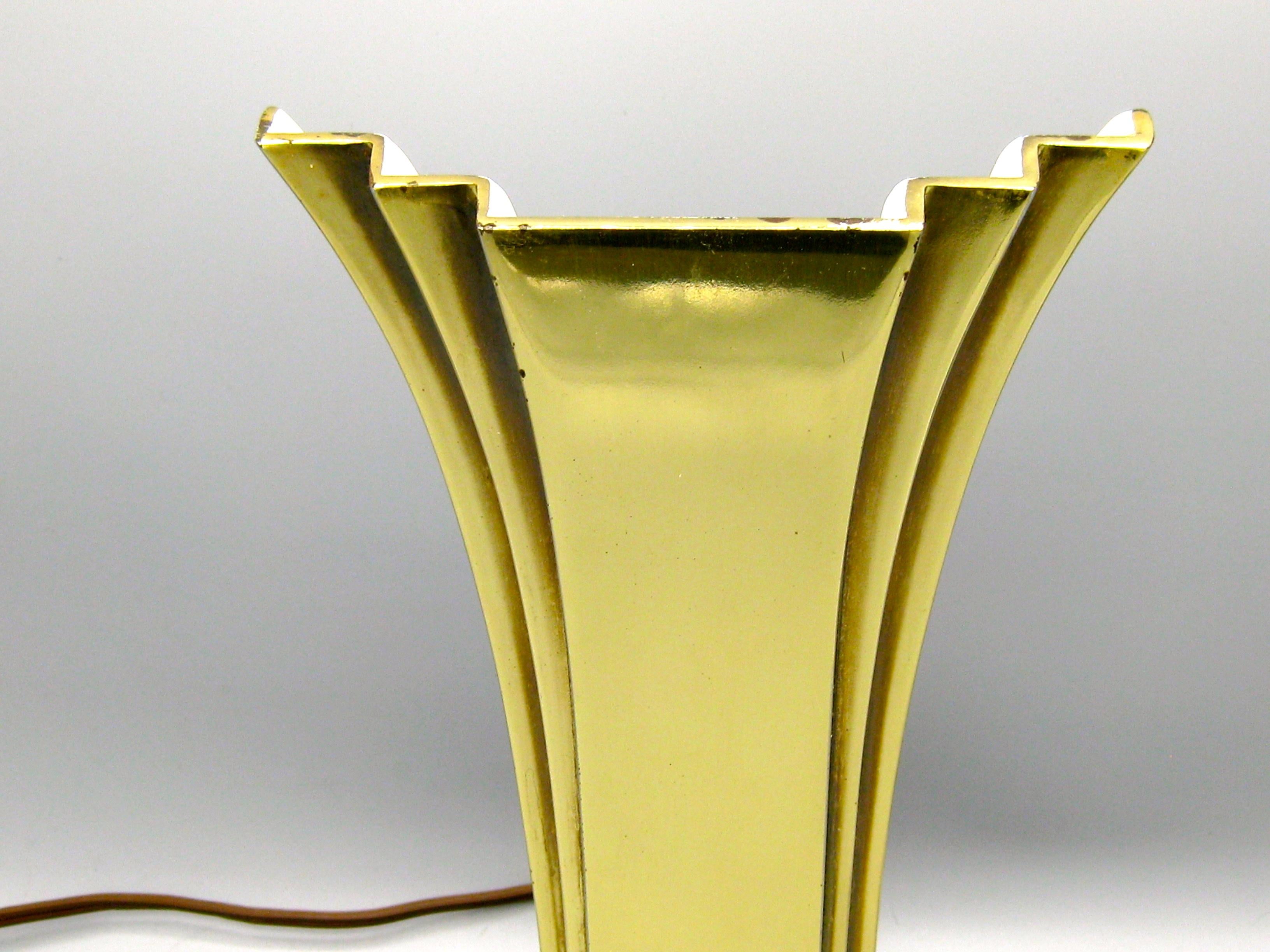 American Stiffel Art Deco Revival Brass Desk or Table Fan Lamp Uplight, circa 1970s For Sale