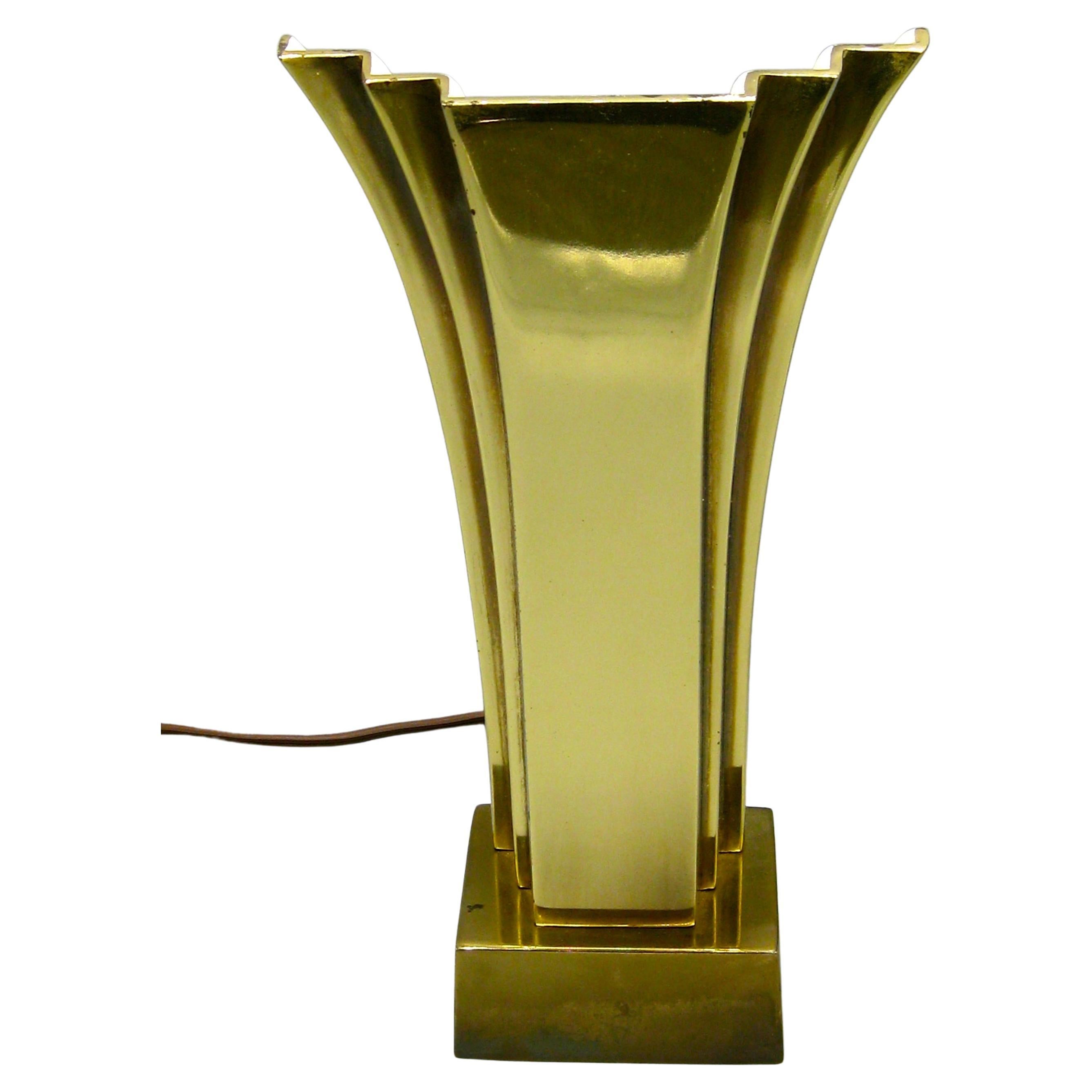 Stiffel Art Deco Revival Brass Desk or Table Fan Lamp Uplight, circa 1970s For Sale