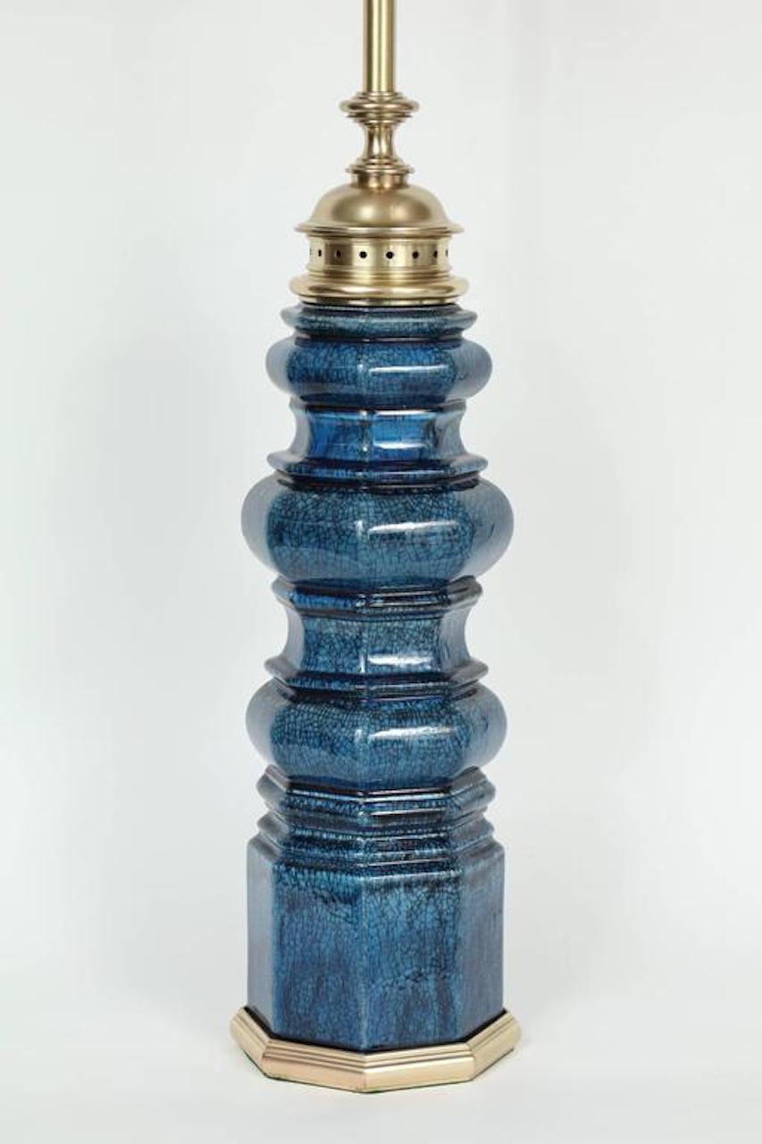 Mid-Century Modern Stiffel Blue Crackle Glaze TOTEM Lamps