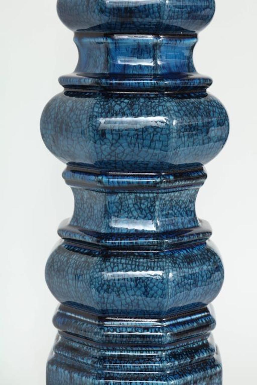 20th Century Stiffel Blue Crackle Glaze TOTEM Lamps