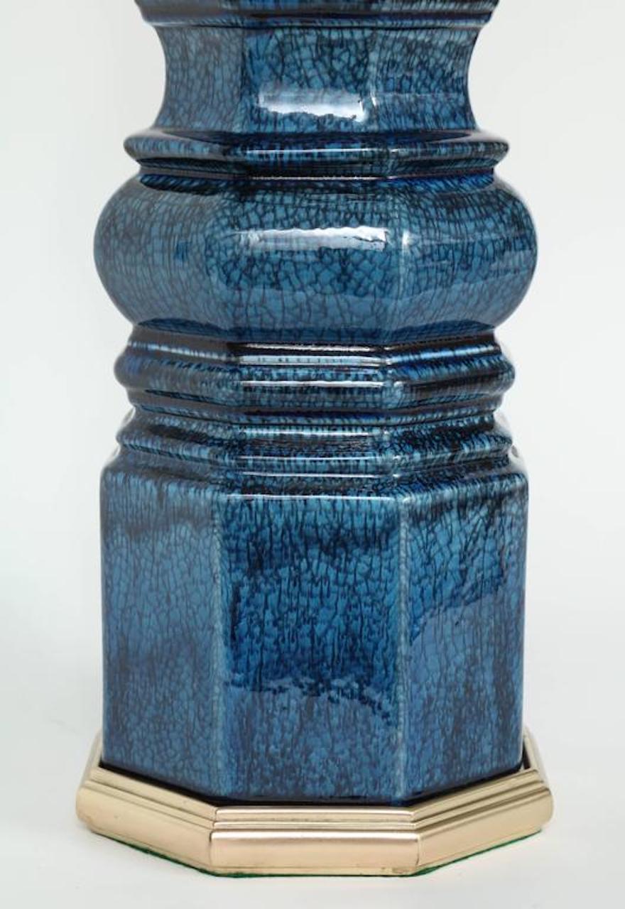 Brass Stiffel Blue Crackle Glaze TOTEM Lamps
