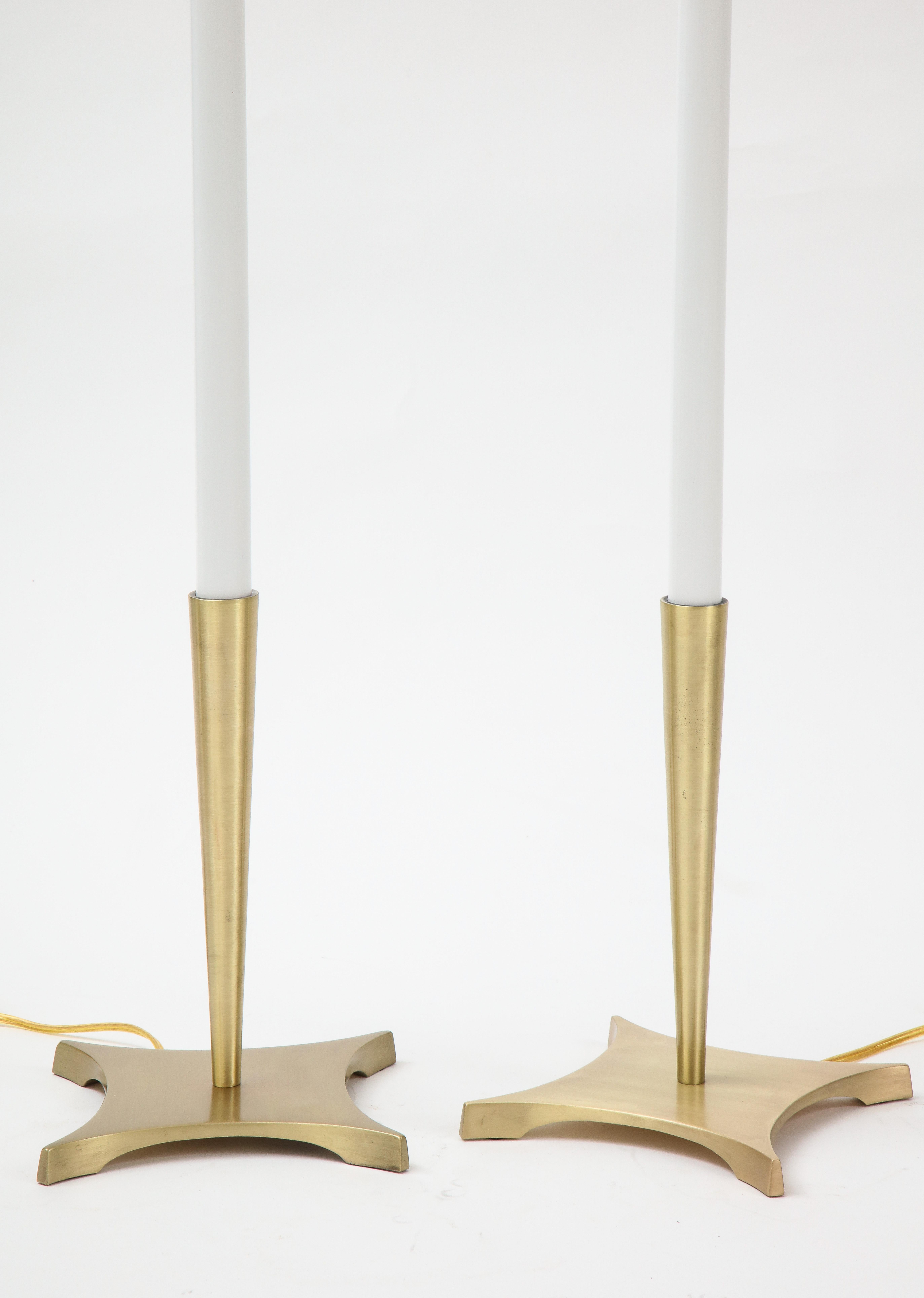 Brushed Stiffel Brass Candlestick Lamps For Sale