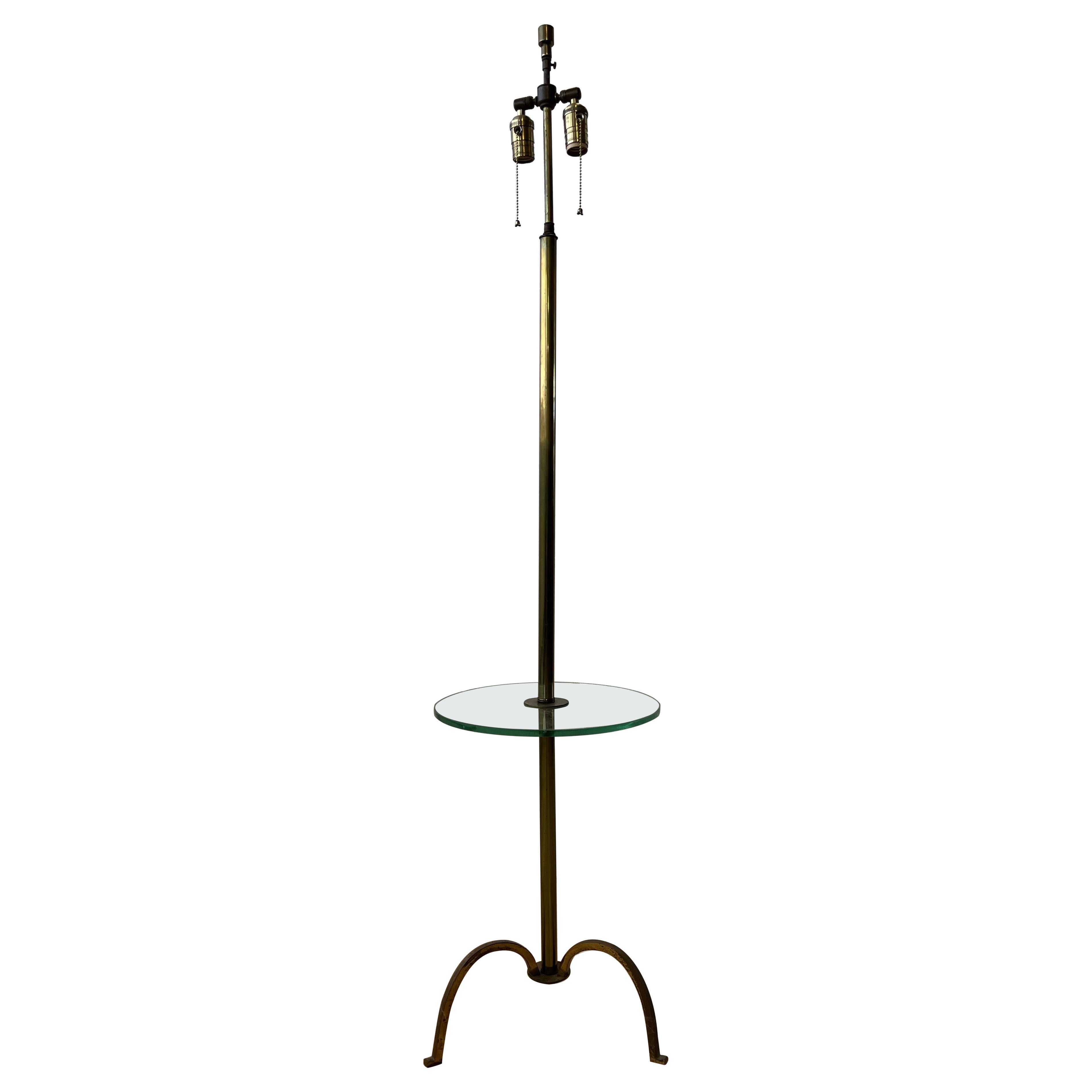 Stiffel Brass Floor Lamp with Round Glass Table