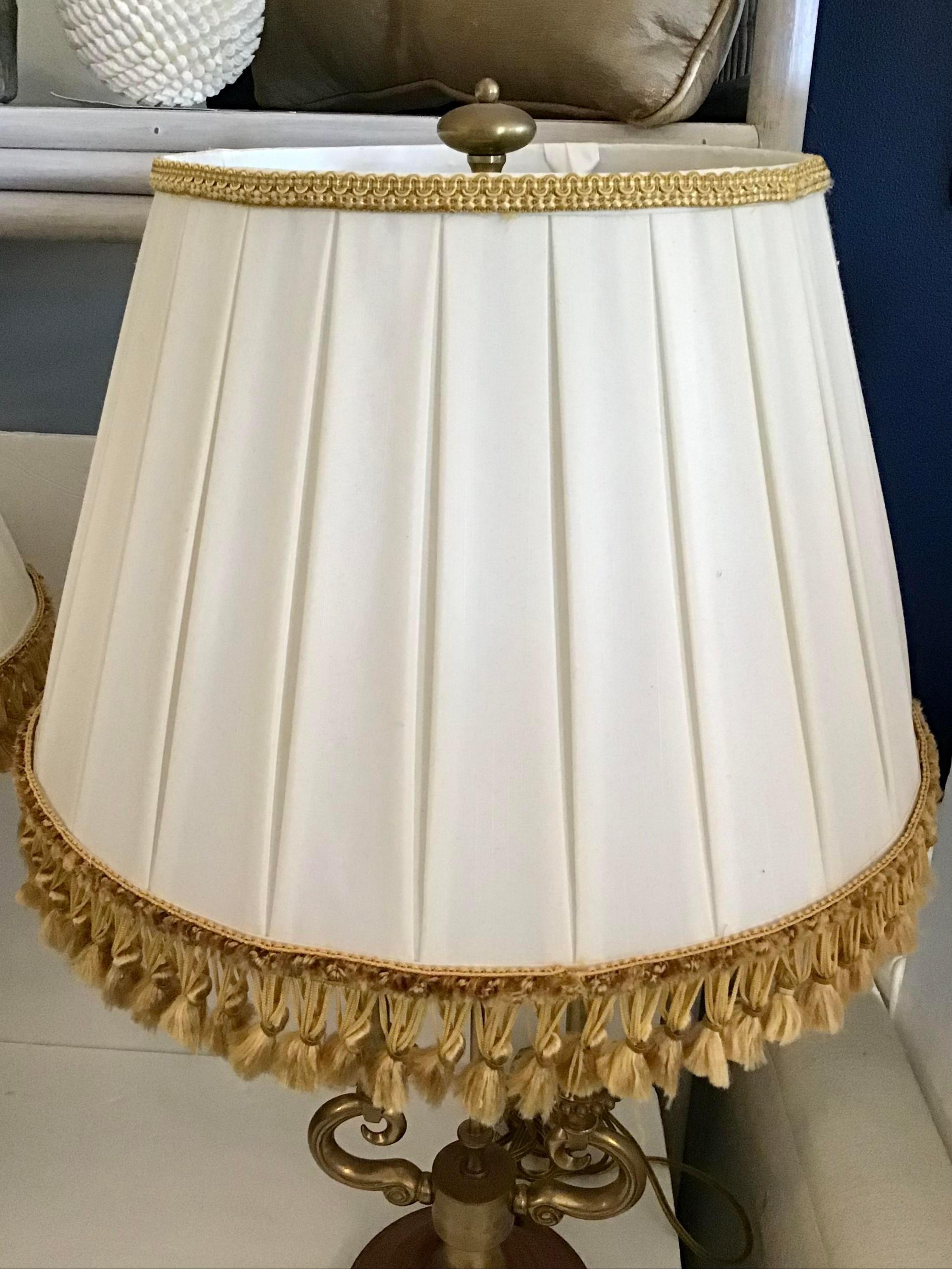 Stiffel Brass Lamps with Jansen Lamp Shades, a Pair For Sale 1