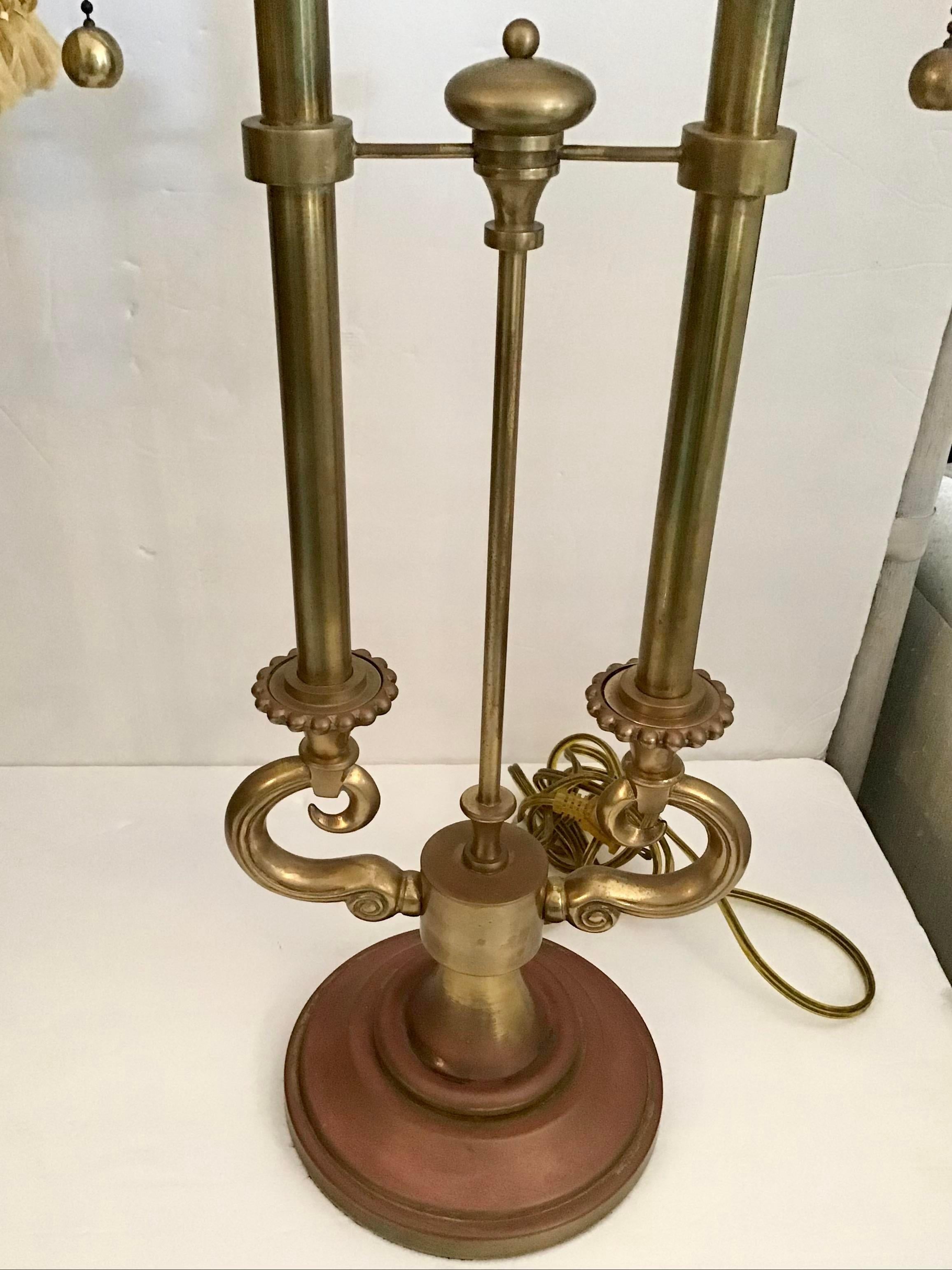 Stiffel Brass Lamps with Jansen Lamp Shades, a Pair For Sale 3