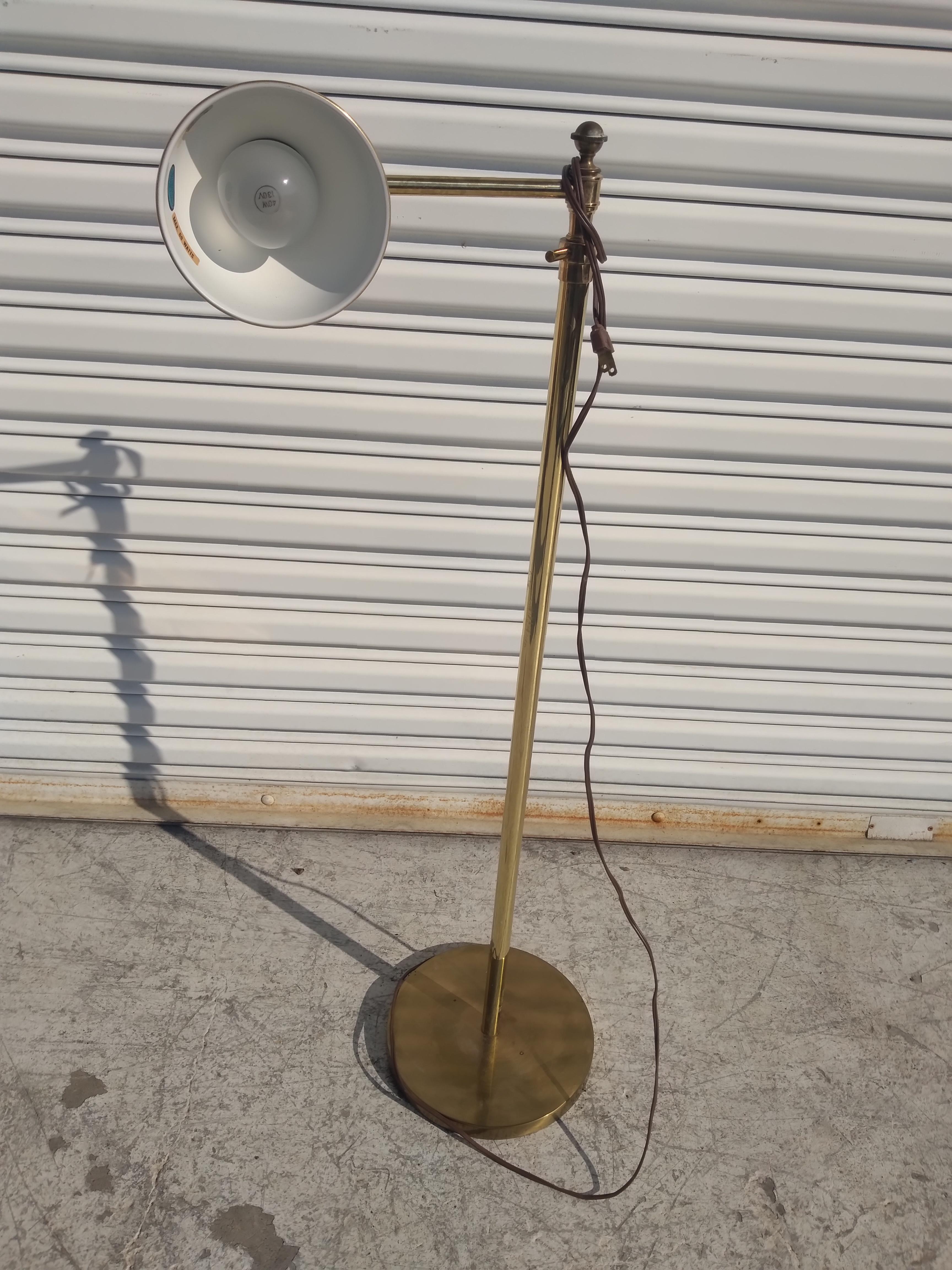 Wood Stiffel Brass Swivel Arm Floor Lamp For Sale