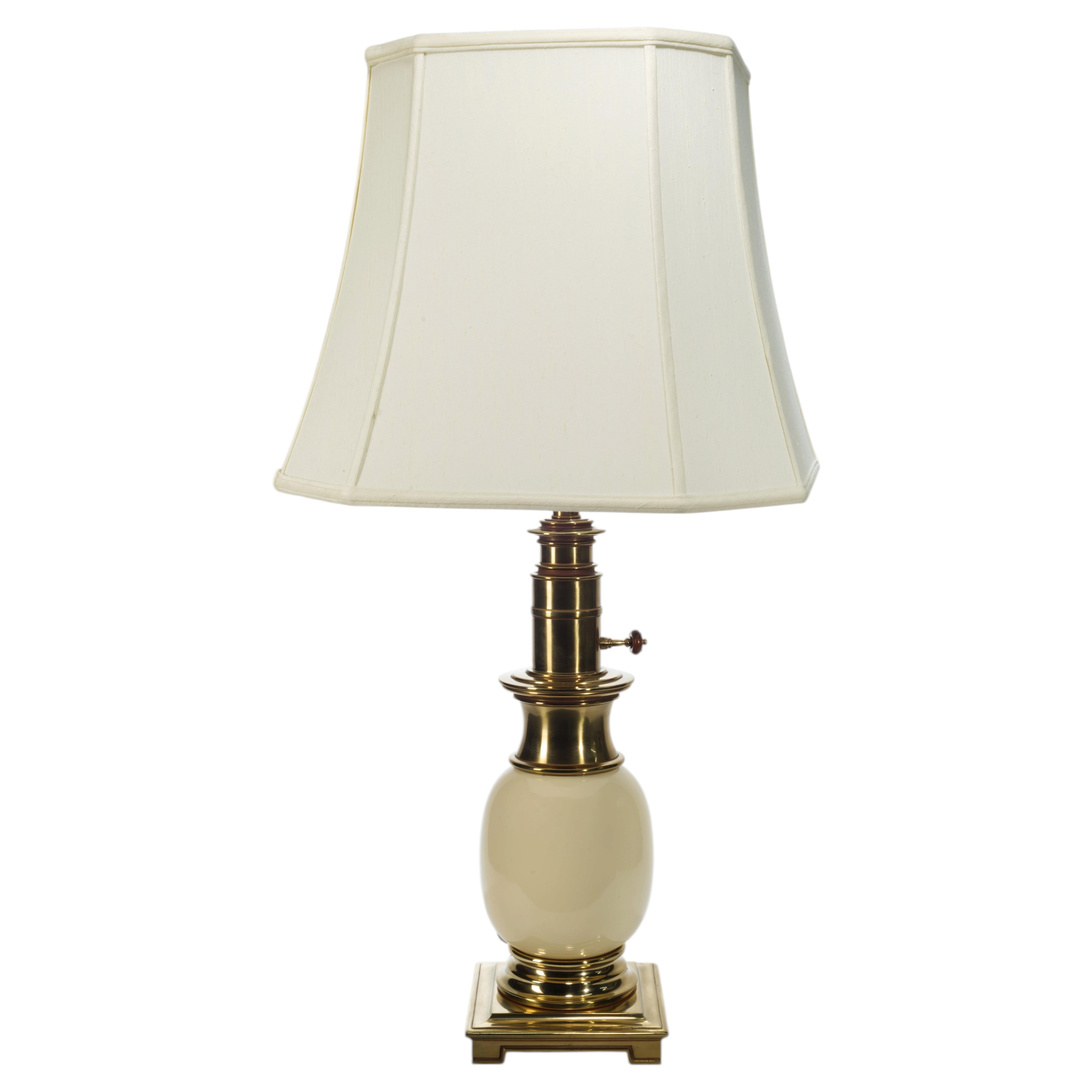 Stiffel Brass & White Porcelain Ostrich Egg Table Lamp 1959s