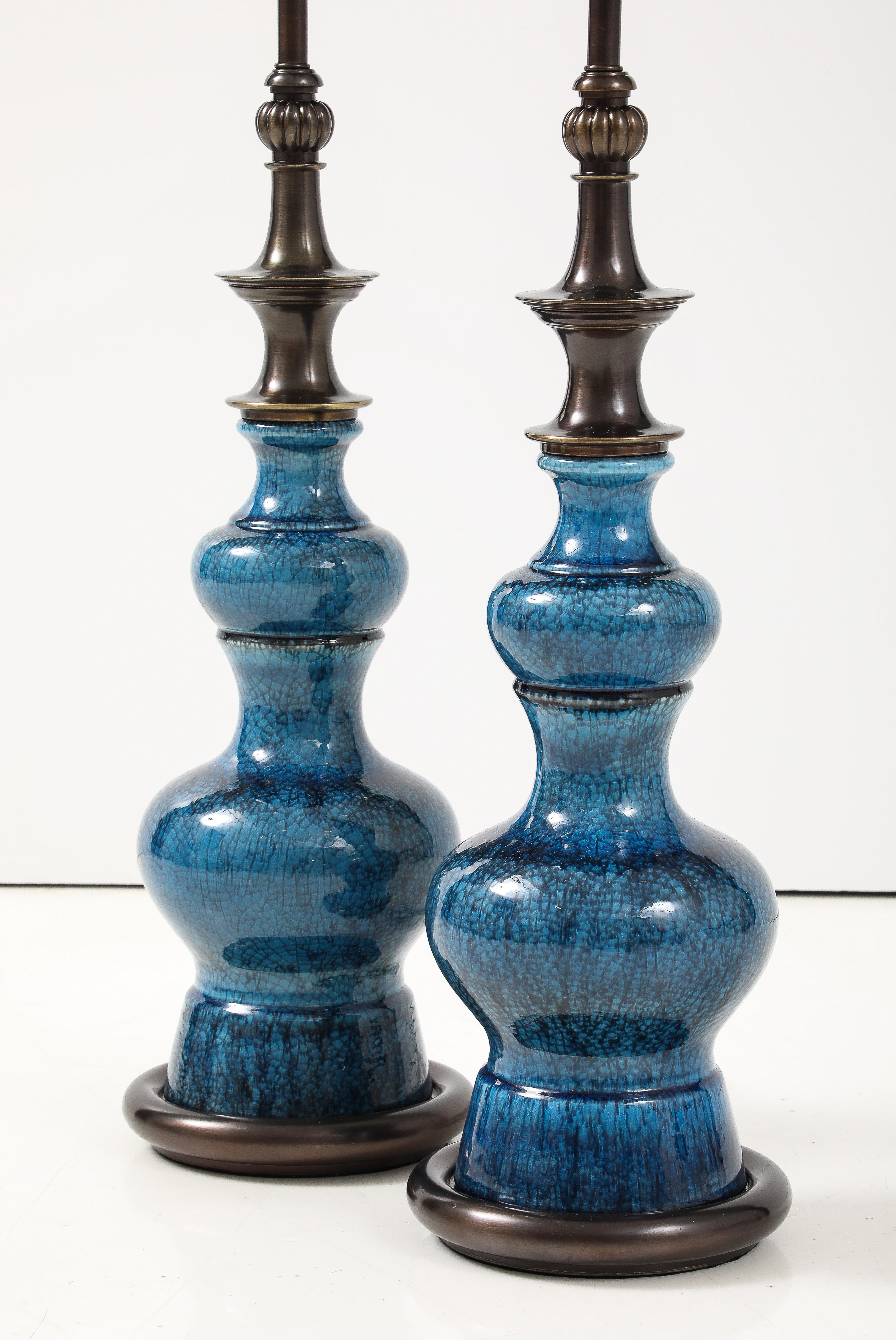 Stiffel Bronce, Lámparas de Porcelana Azul en venta 4