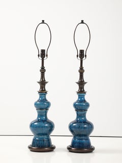 Stiffel Bronze, lampes en porcelaine bleue