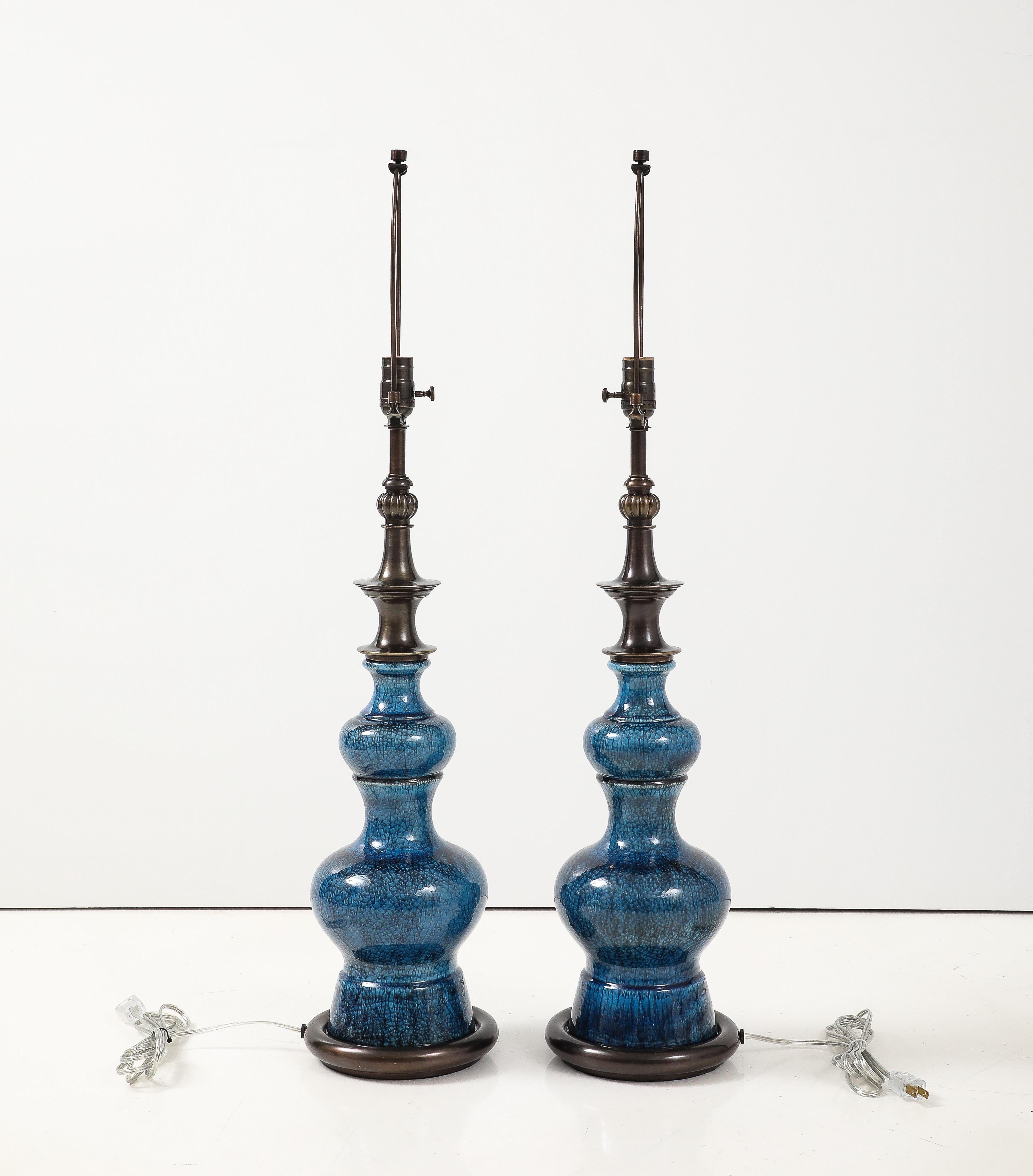 Stiffel Bronce, Lámparas de Porcelana Azul Estadounidense en venta