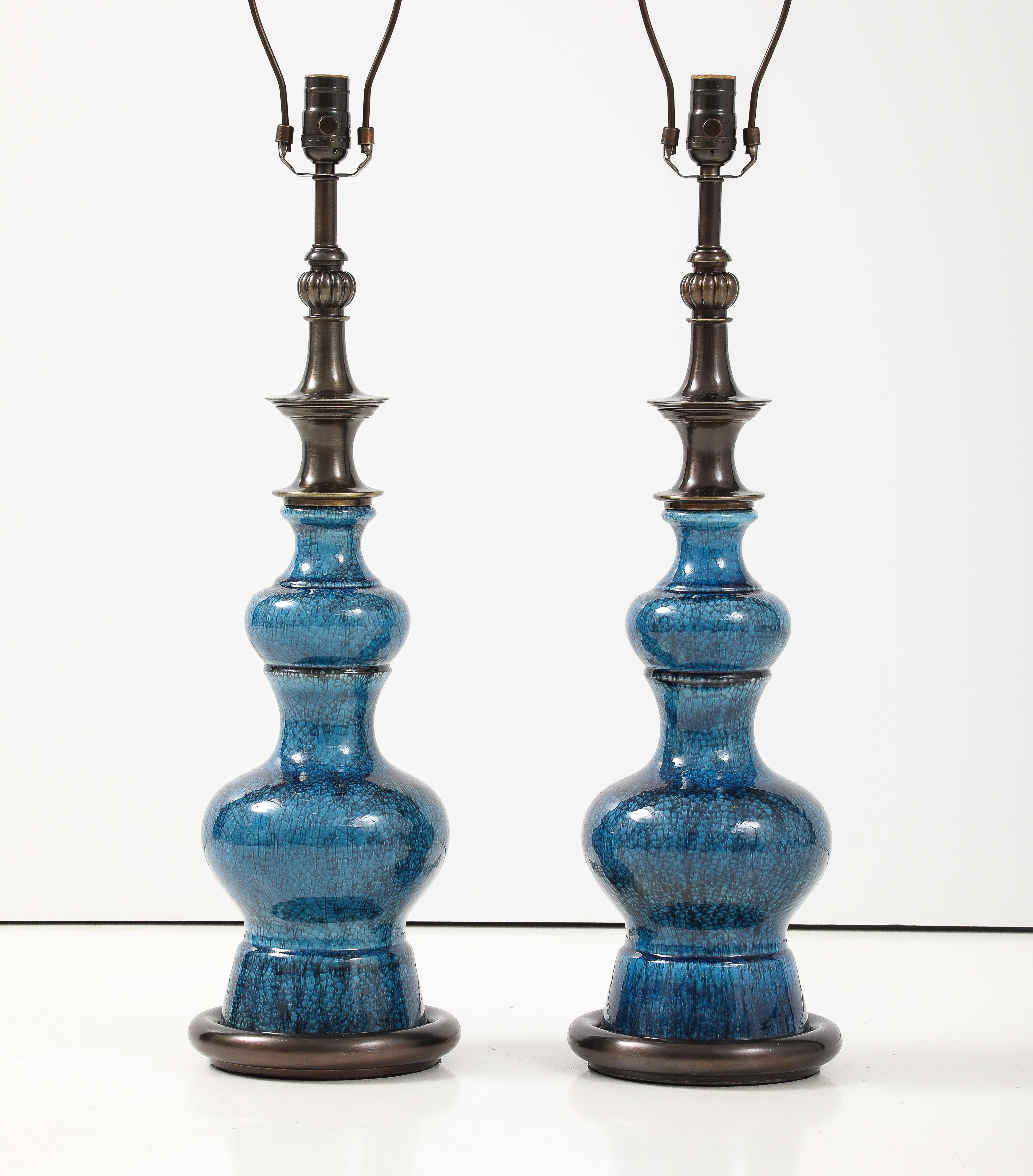 Stiffel Bronce, Lámparas de Porcelana Azul siglo XX en venta