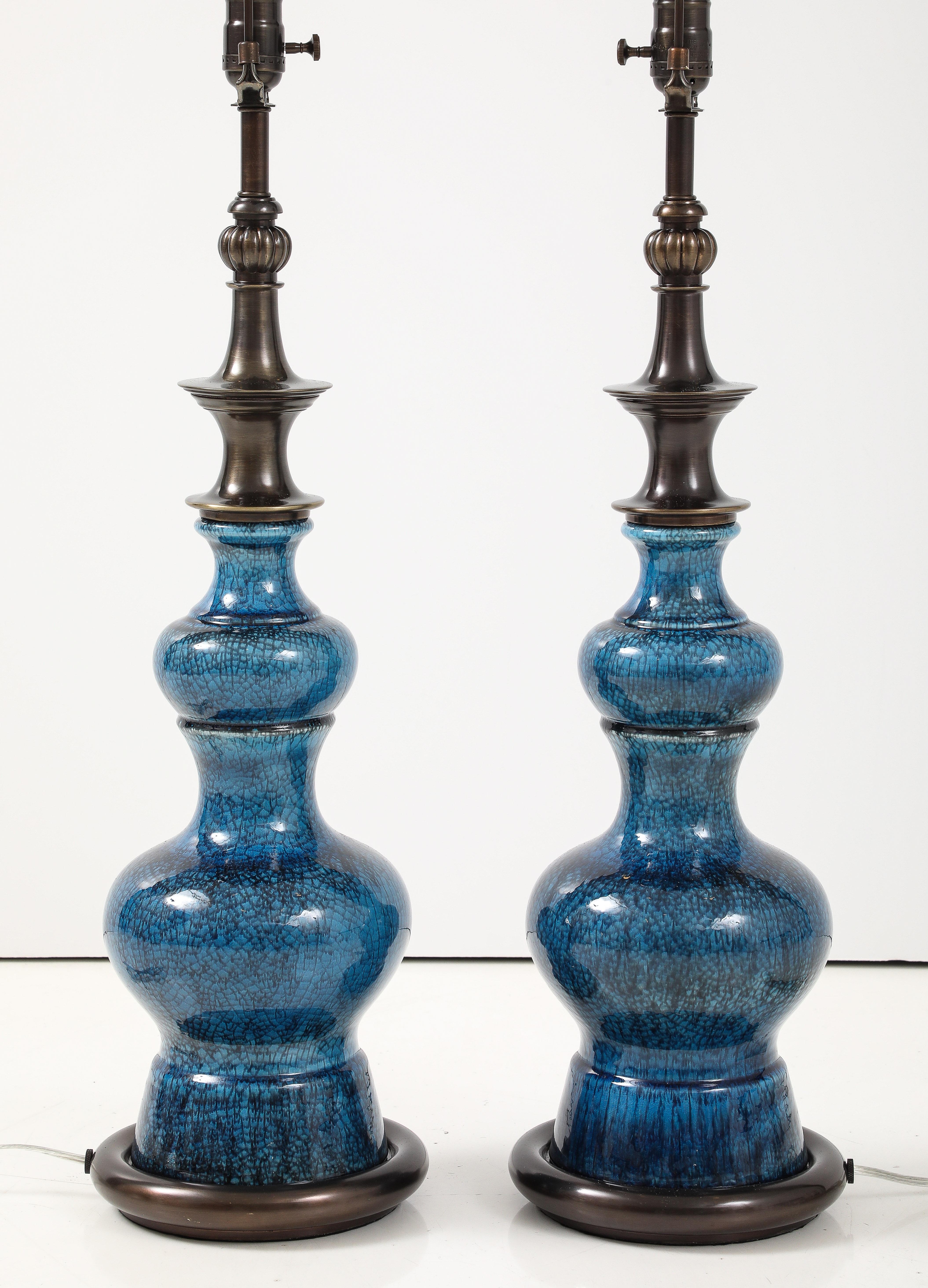 Stiffel Bronce, Lámparas de Porcelana Azul en venta 2