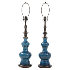 Stiffel Bronze, Blue Porcelain Lamps