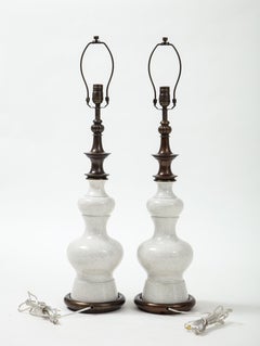 Stiffel Bronze, Crackled Porcelain Lamps