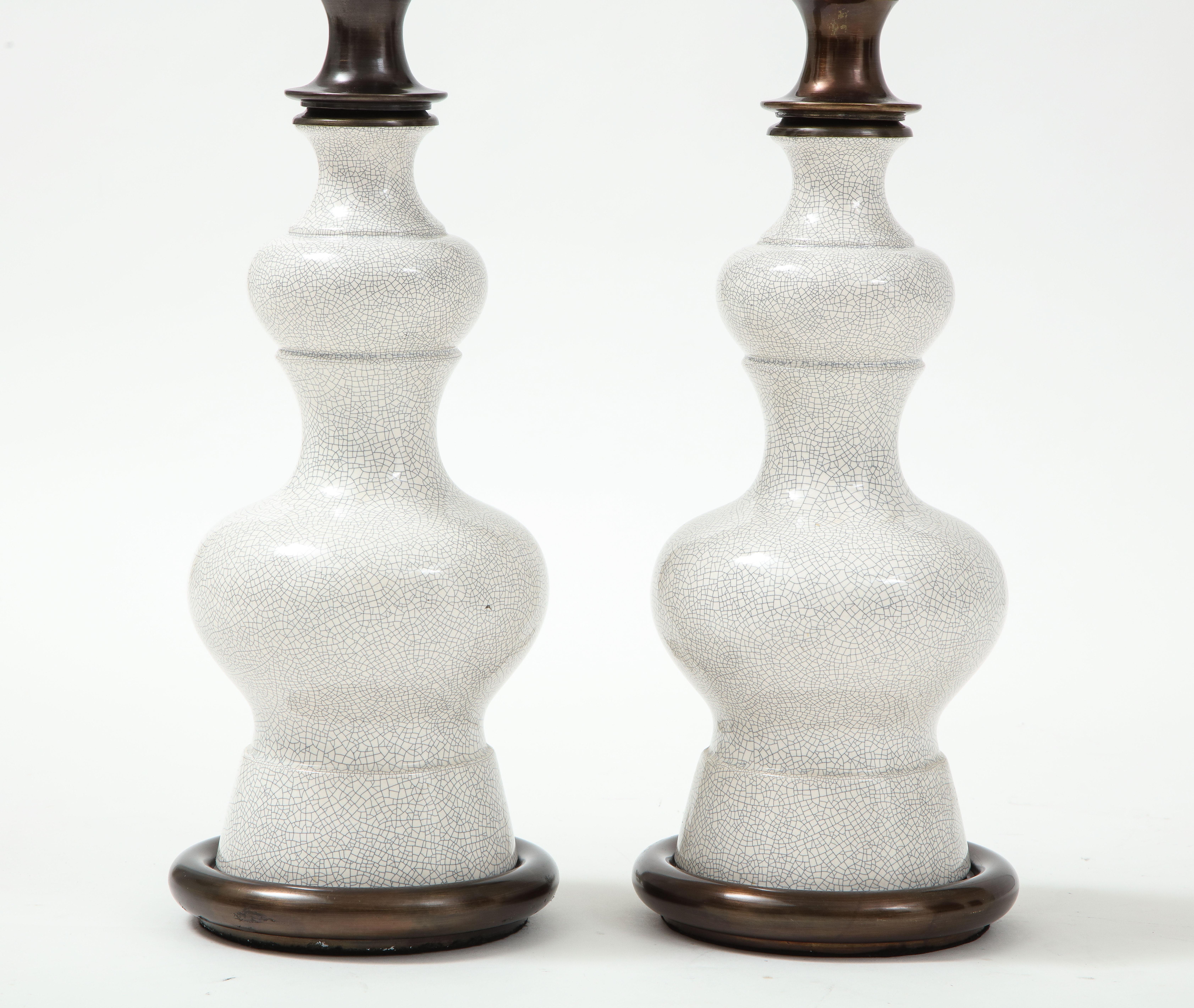 Stiffel Bronze, Crackled Porcelain Lamps In Good Condition For Sale In New York, NY