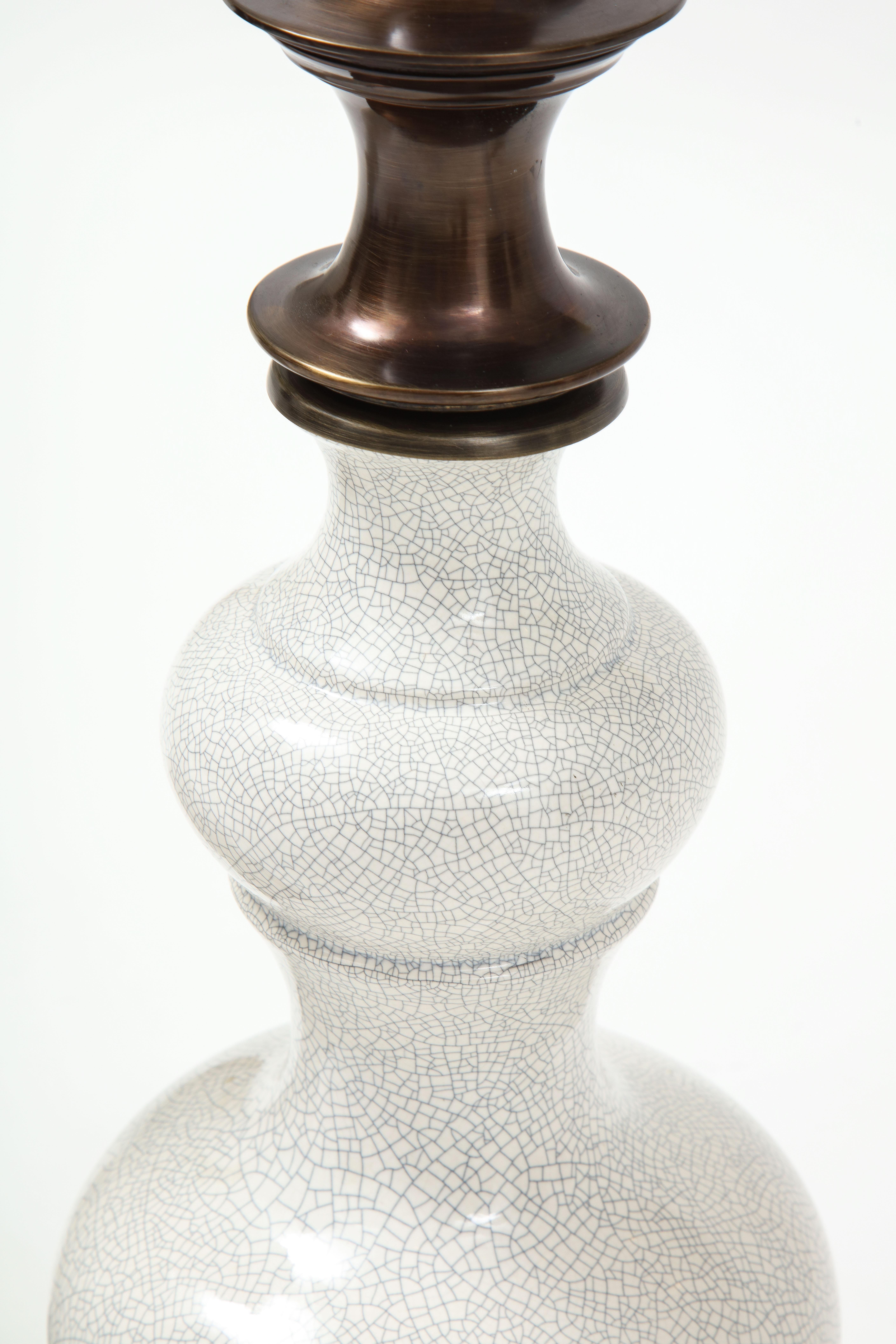 Stiffel Bronze, Crackled Porcelain Lamps For Sale 1