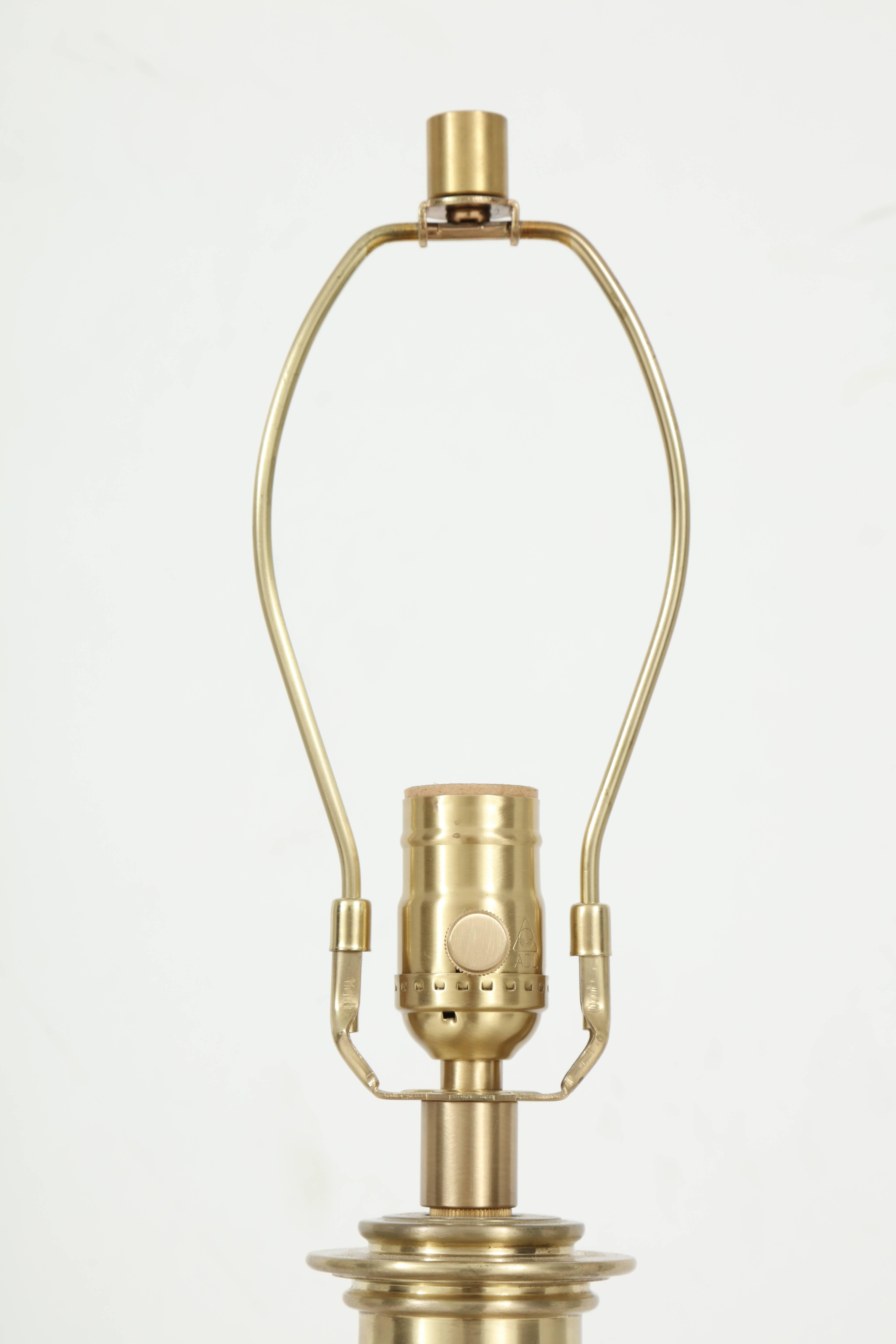 American Stiffel Celadon Ceramic Orb and Brass Lamps For Sale