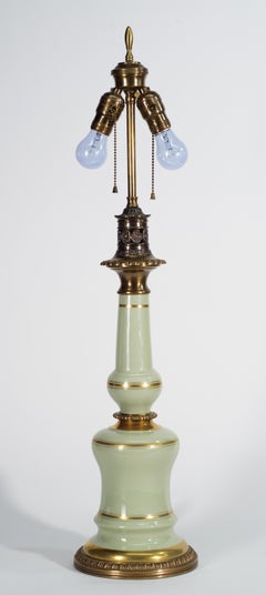 Stiffel Celadon Green Ceramic and Brass Lamp in Style of Parzinger