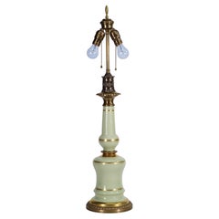 Stiffel Celadon Green Ceramic and Brass Lamp in Style of Parzinger