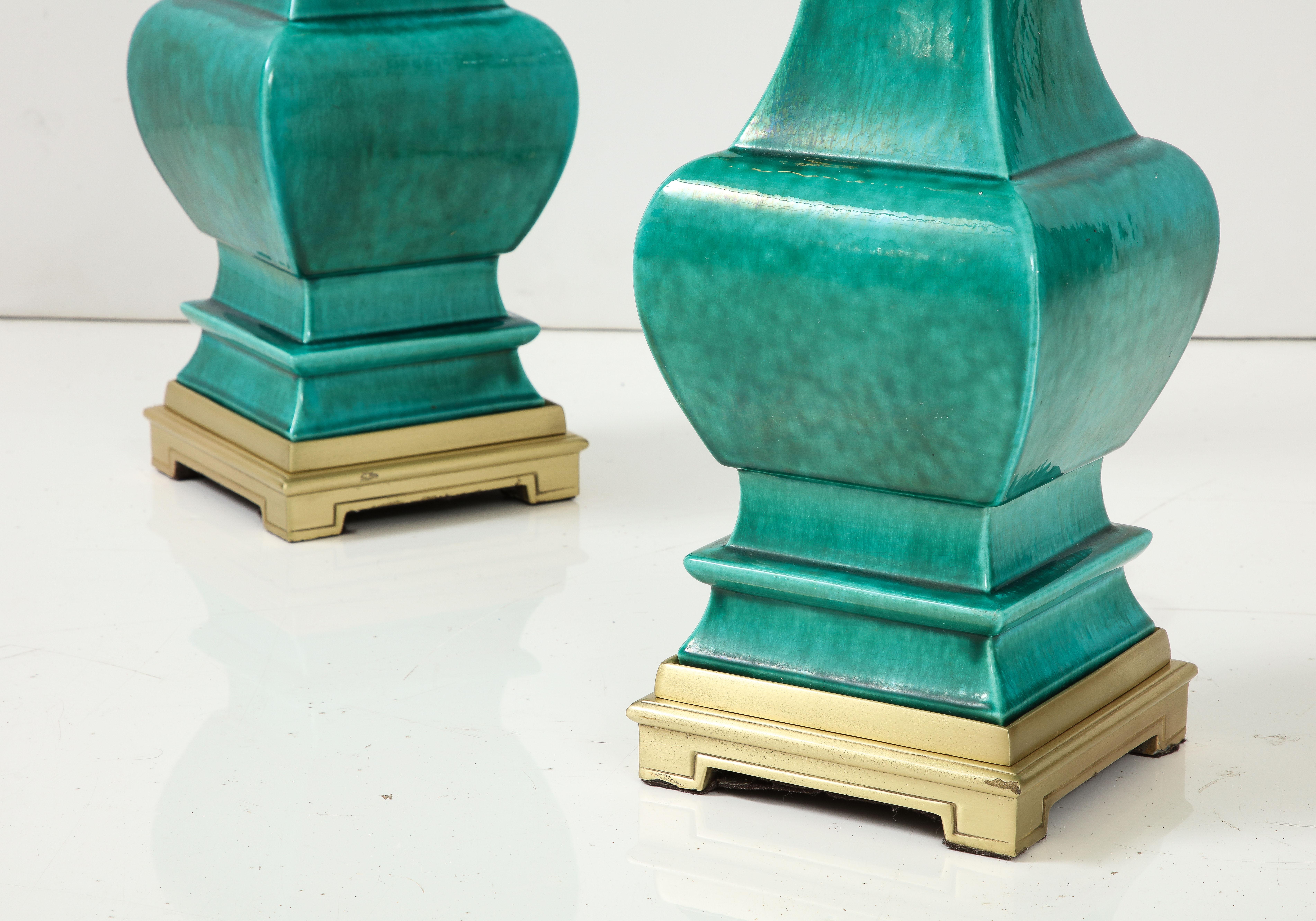 Stiffel Emerald Green Porcelain Midcentury Lamps 4