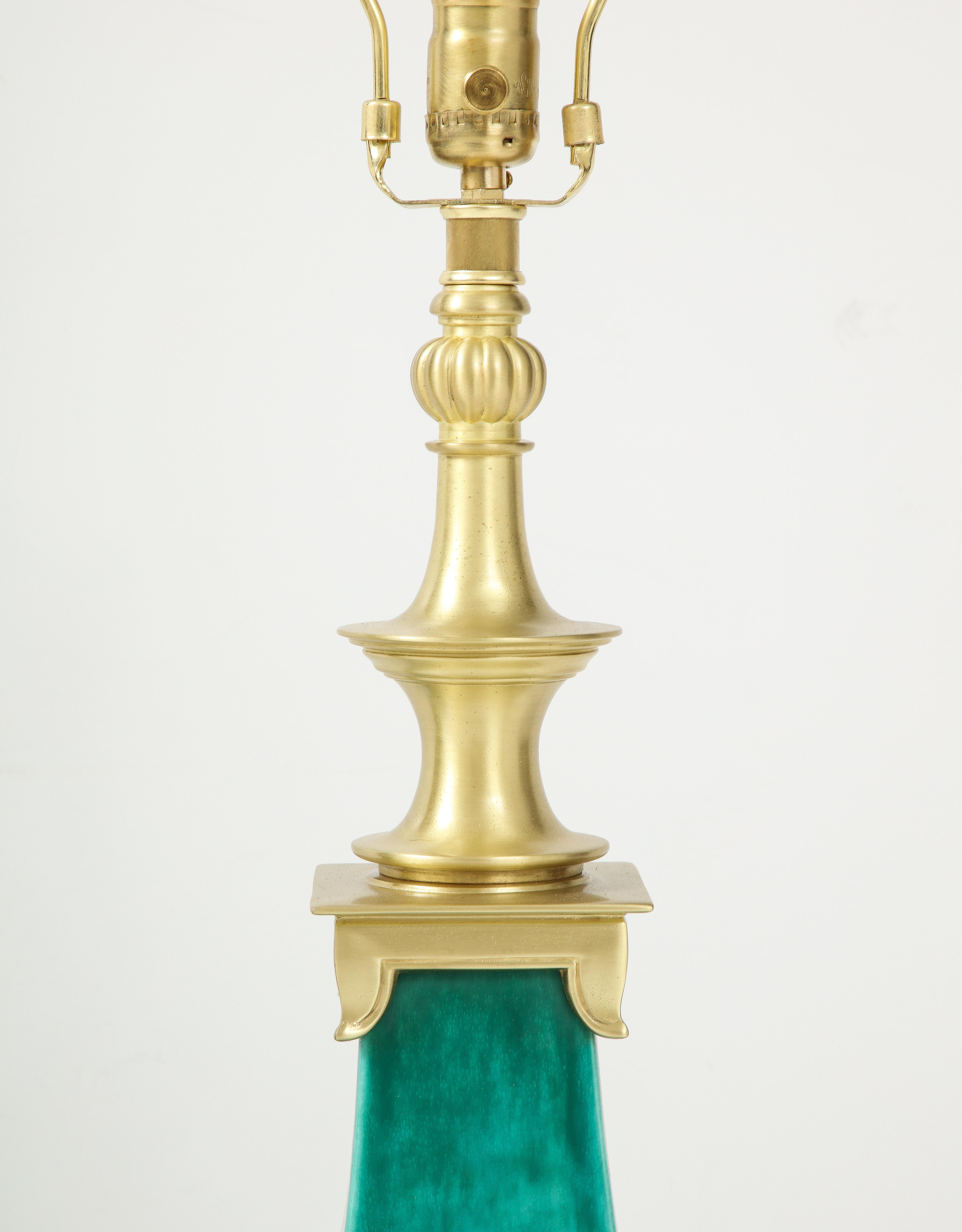 Stiffel Emerald Green Porcelain Midcentury Lamps 5