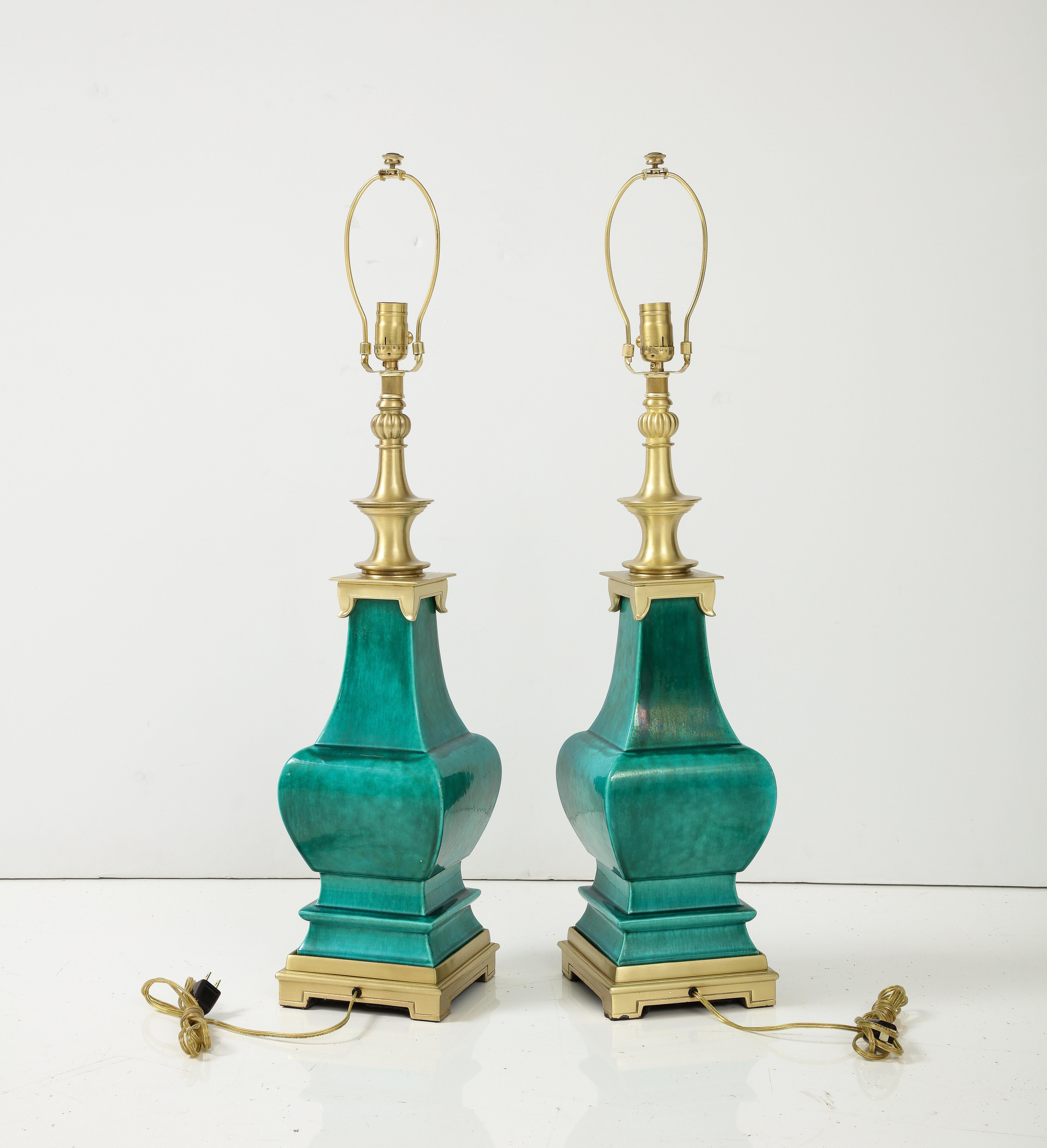 American Stiffel Emerald Green Porcelain Midcentury Lamps