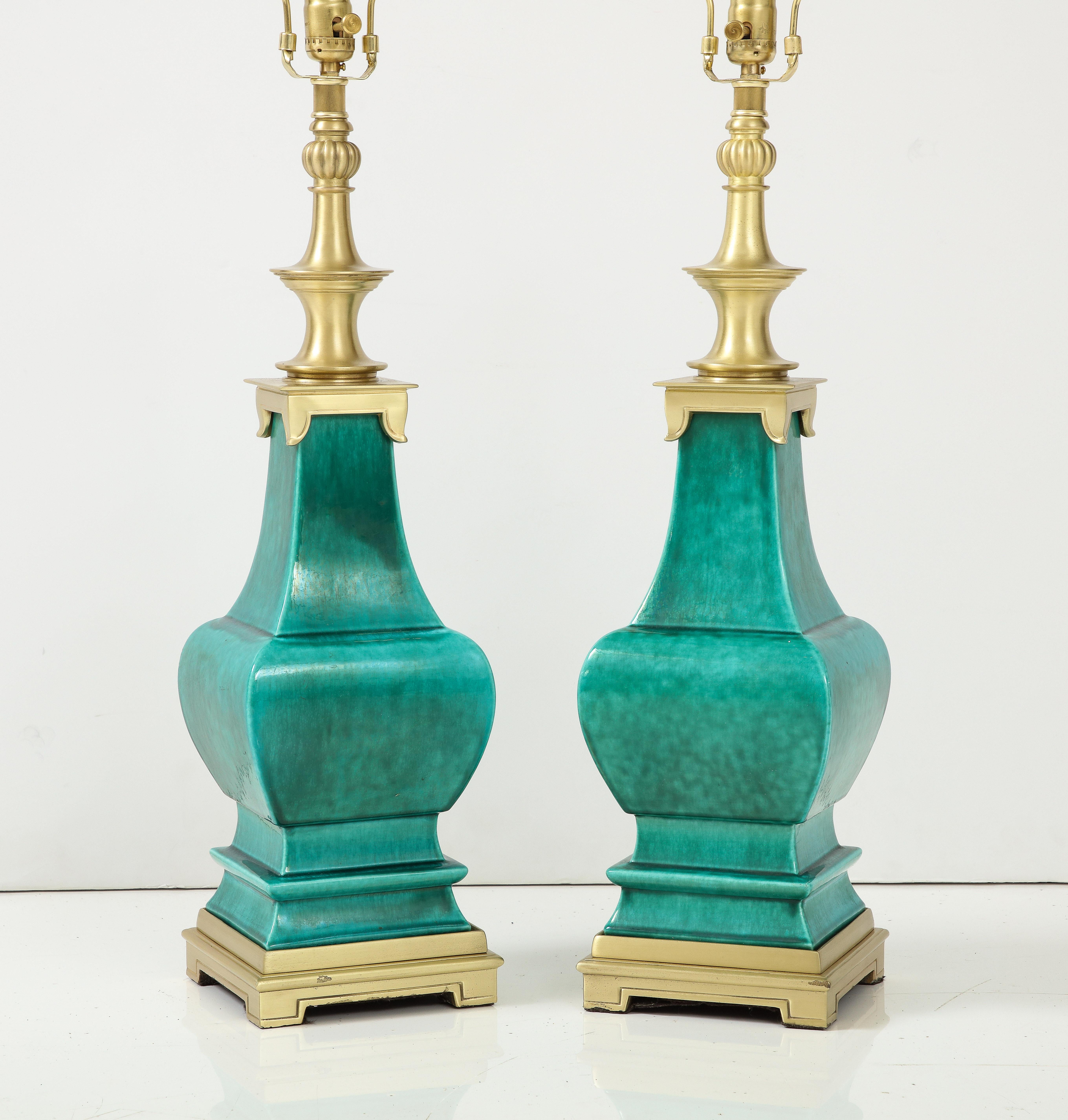 20th Century Stiffel Emerald Green Porcelain Midcentury Lamps