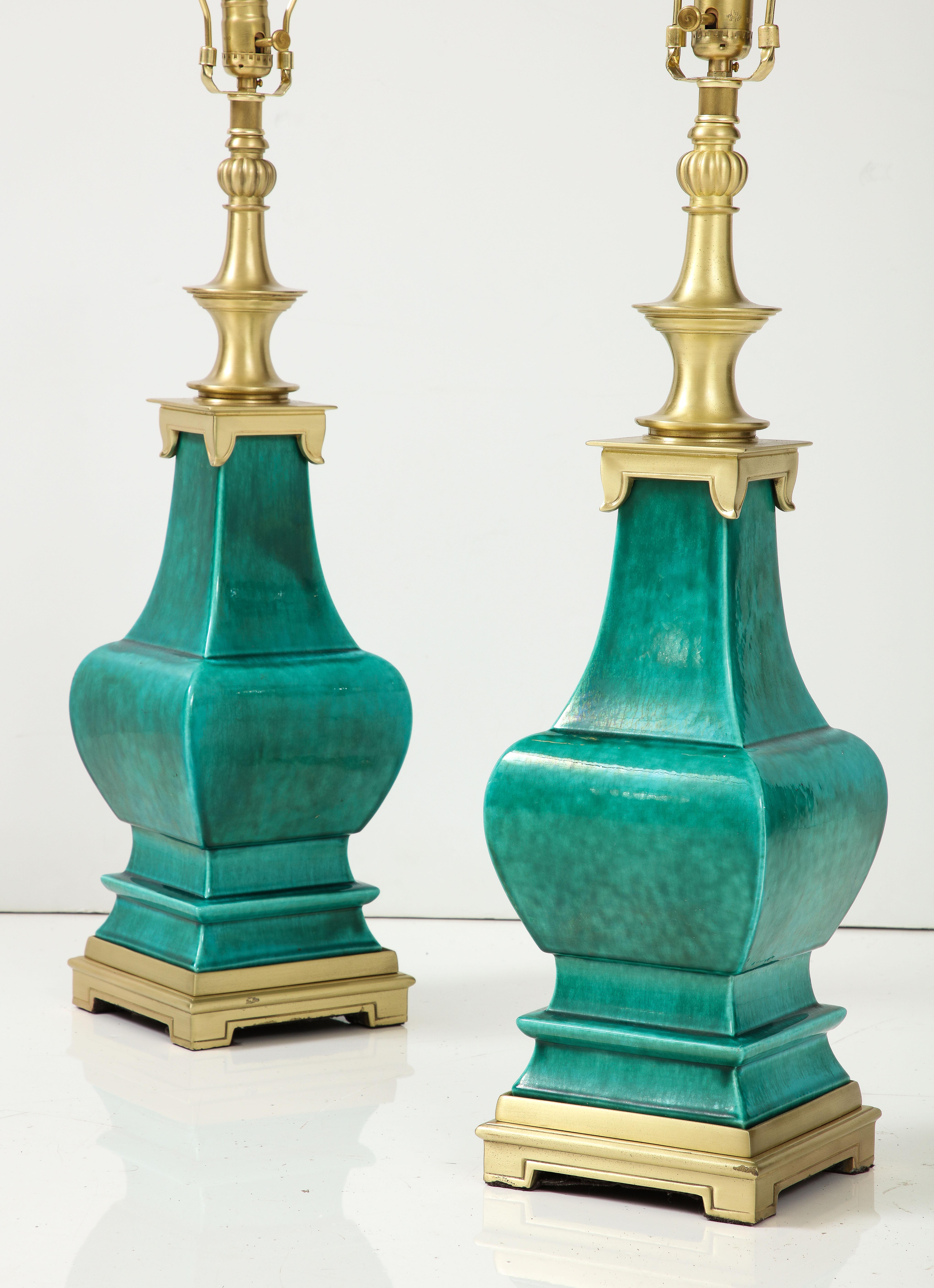 Stiffel Emerald Green Porcelain Midcentury Lamps 2