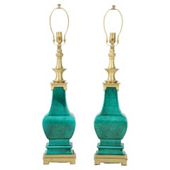 Stiffel Emerald Green Porcelain Midcentury Lamps