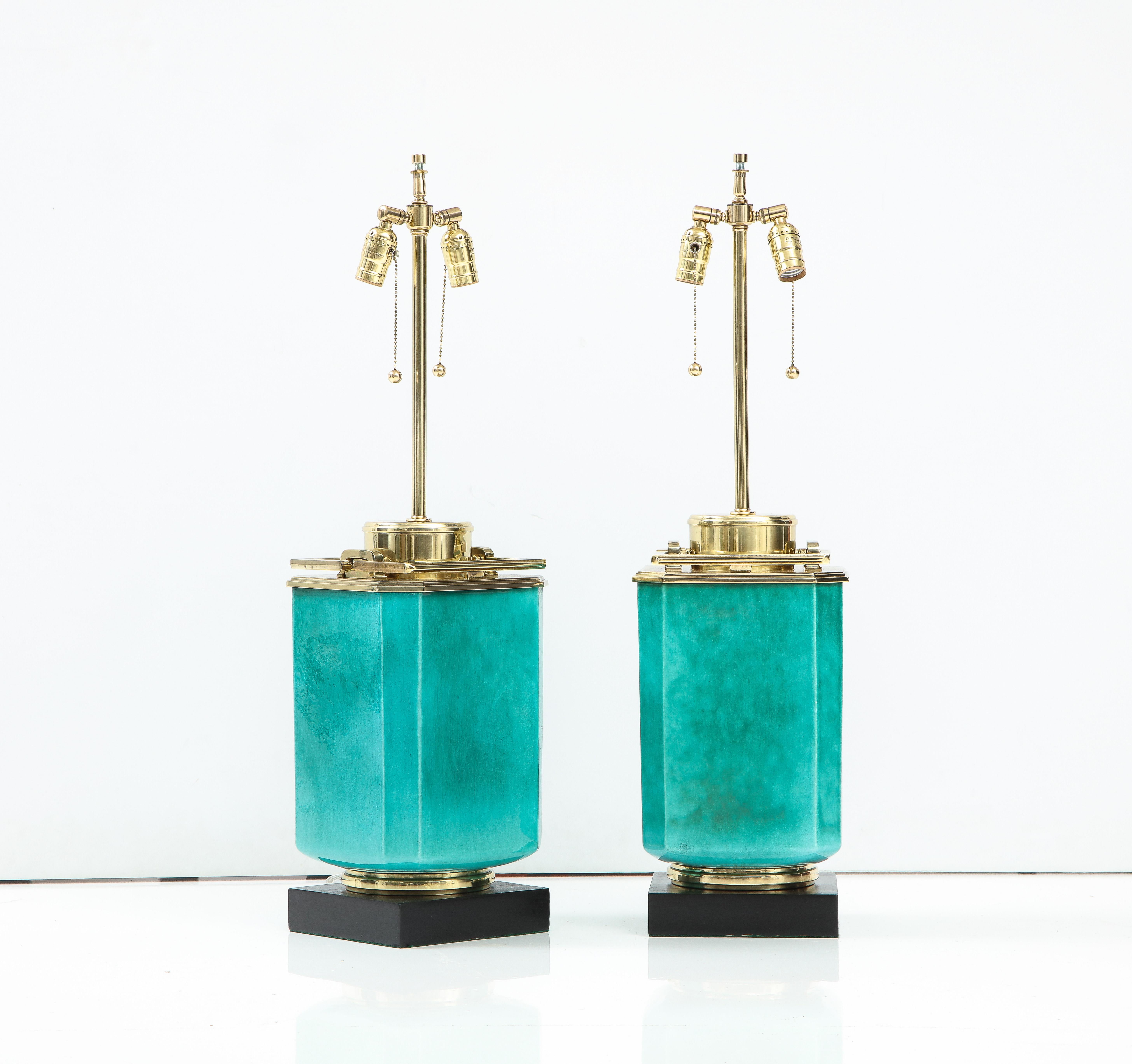 Stiffel Emerald Porcelain Statement Lamps In Excellent Condition In New York, NY