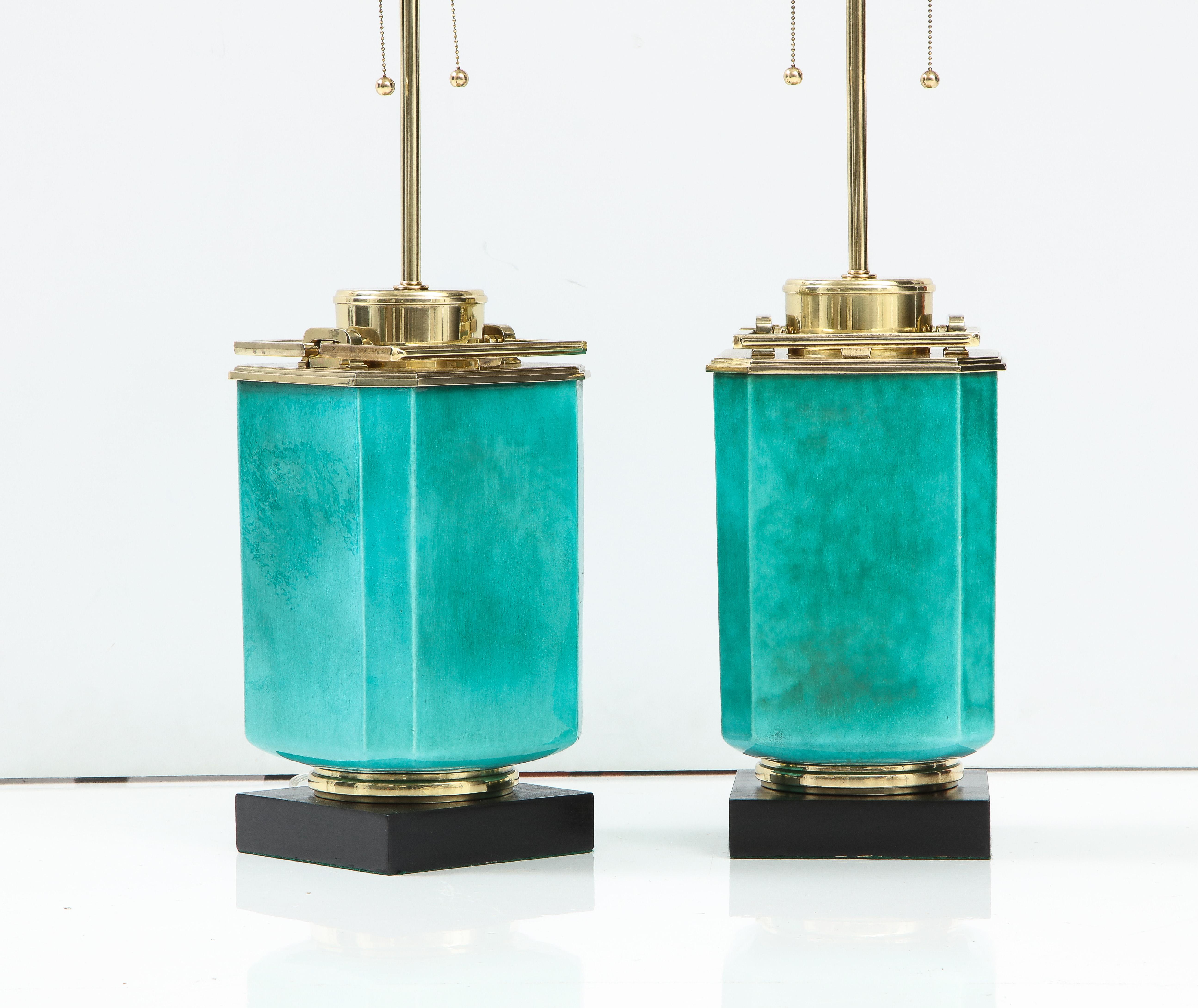 20th Century Stiffel Emerald Porcelain Statement Lamps