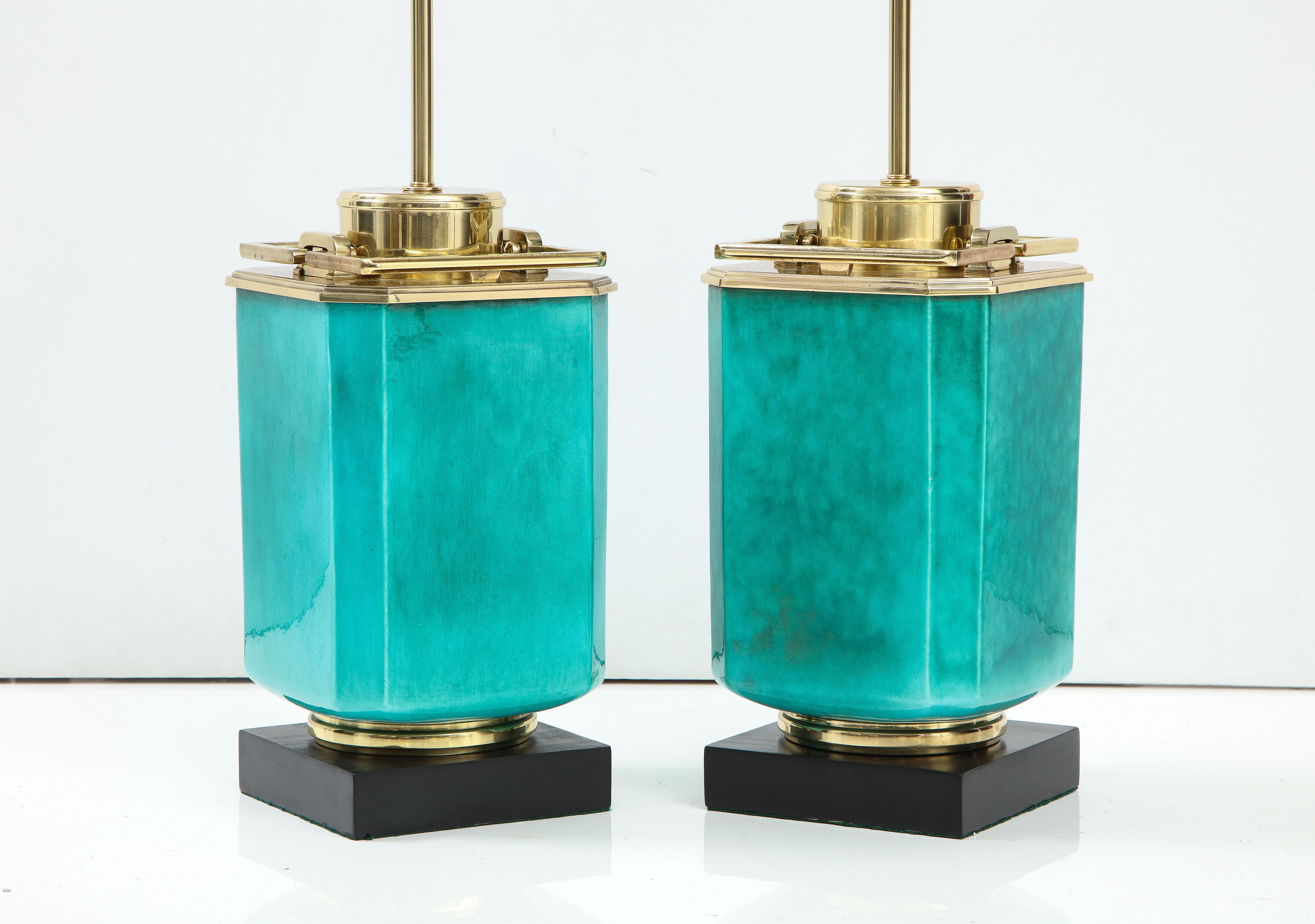 Brass Stiffel Emerald Porcelain Statement Lamps