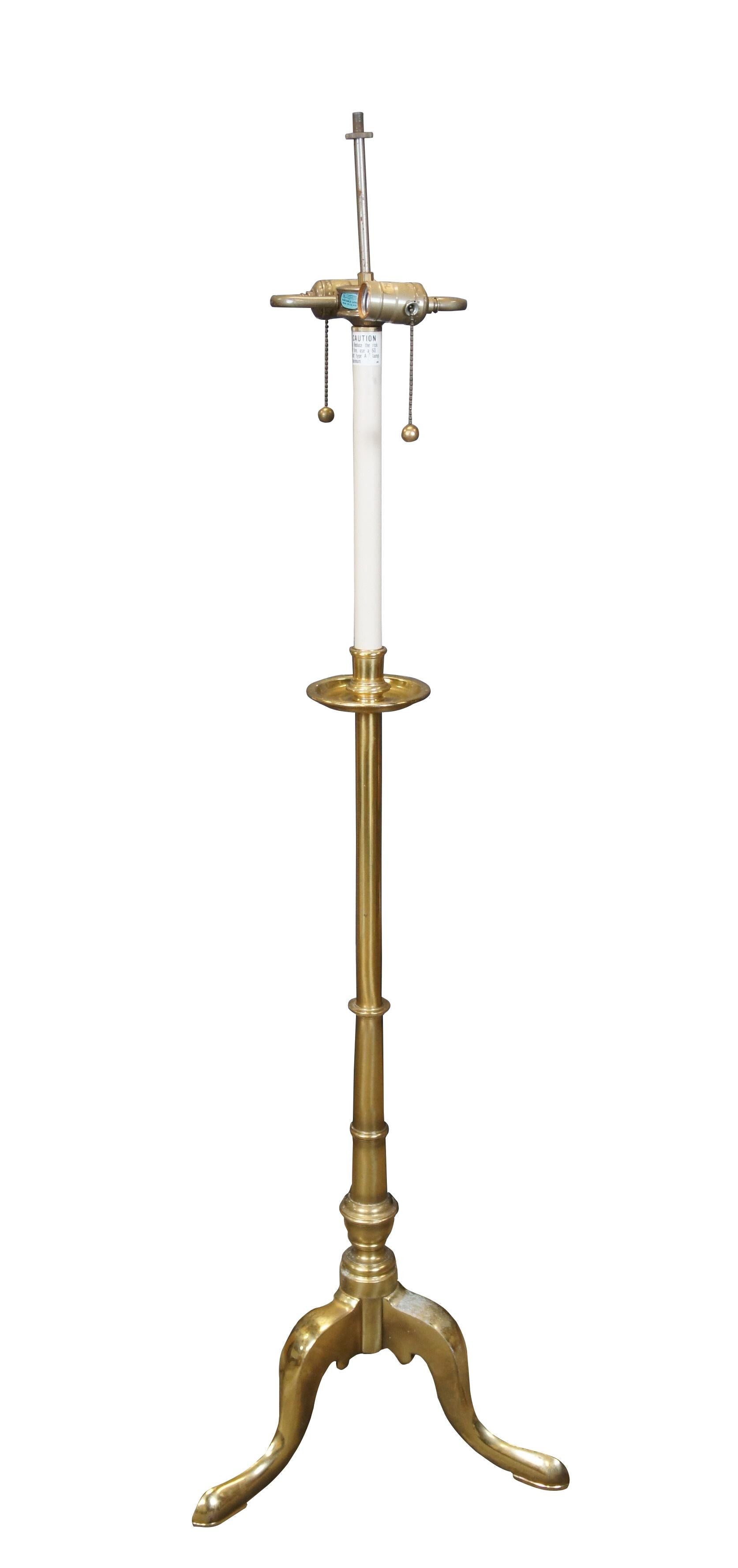 Stiffel Hollywood Regency Brass Two Light Candlestick Tripod Floor Lamp 52