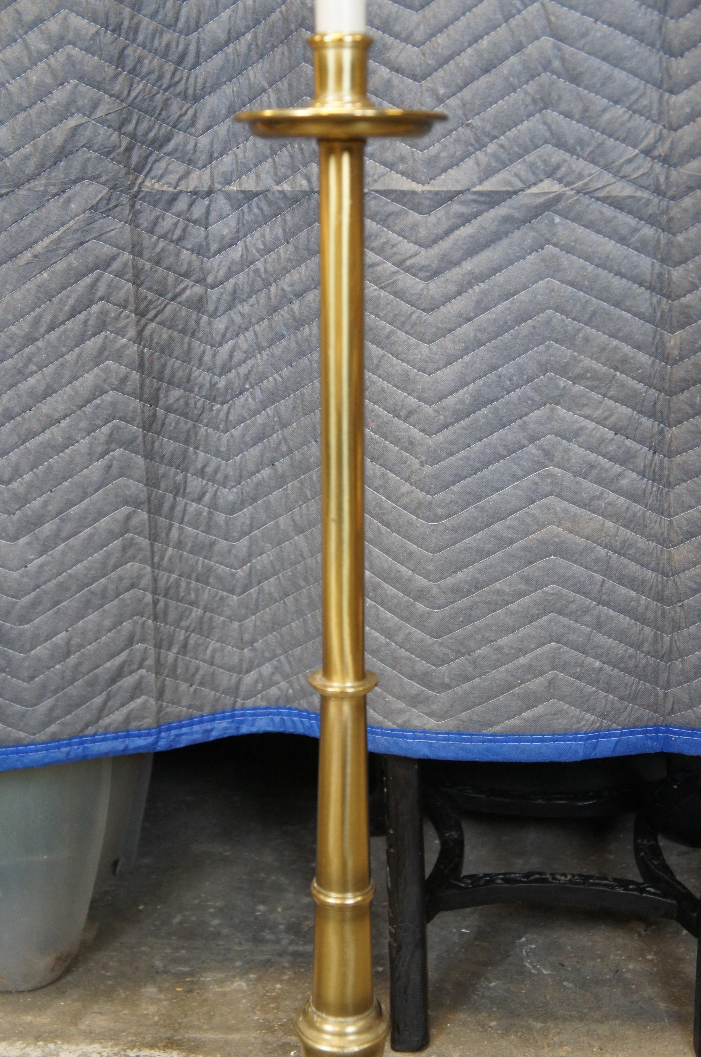 Ottone Stiffel Hollywood Regency Brass Two Light Candlestick Tripod Floor Lamp 52