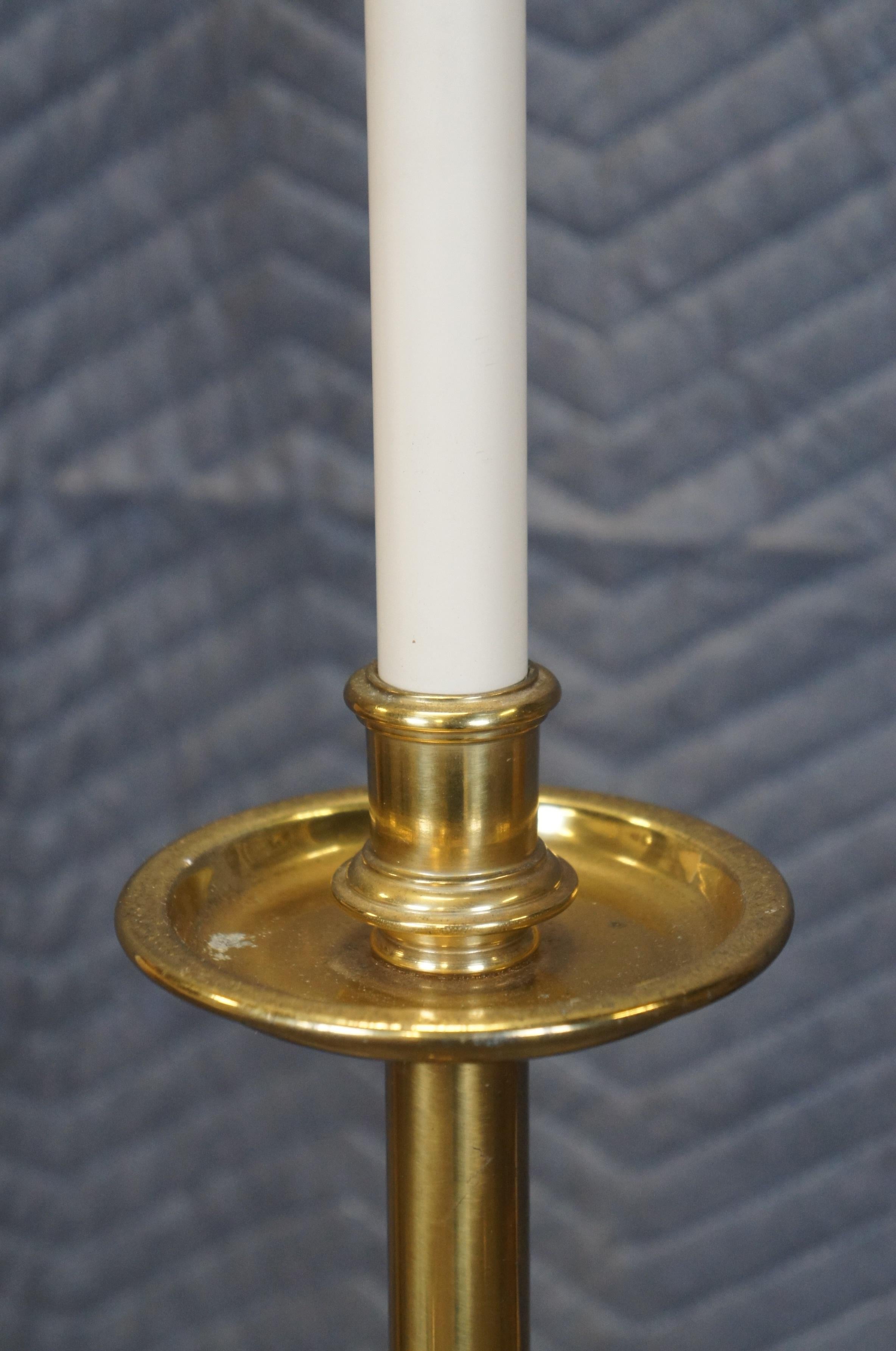 Stiffel Hollywood Regency Brass Two Light Candlestick Tripod Floor Lamp 52