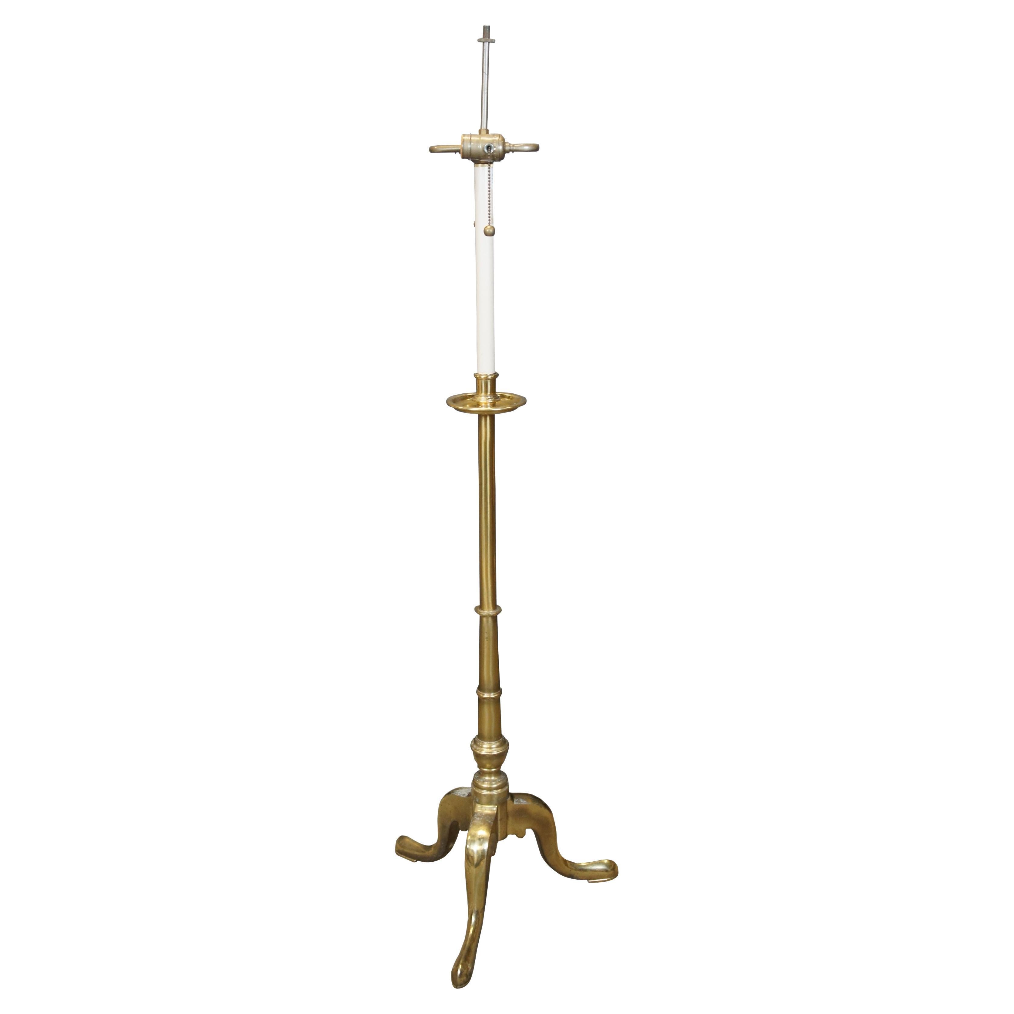 Stiffel Hollywood Regency Brass Two Light Candlestick Tripod Floor Lamp 52"