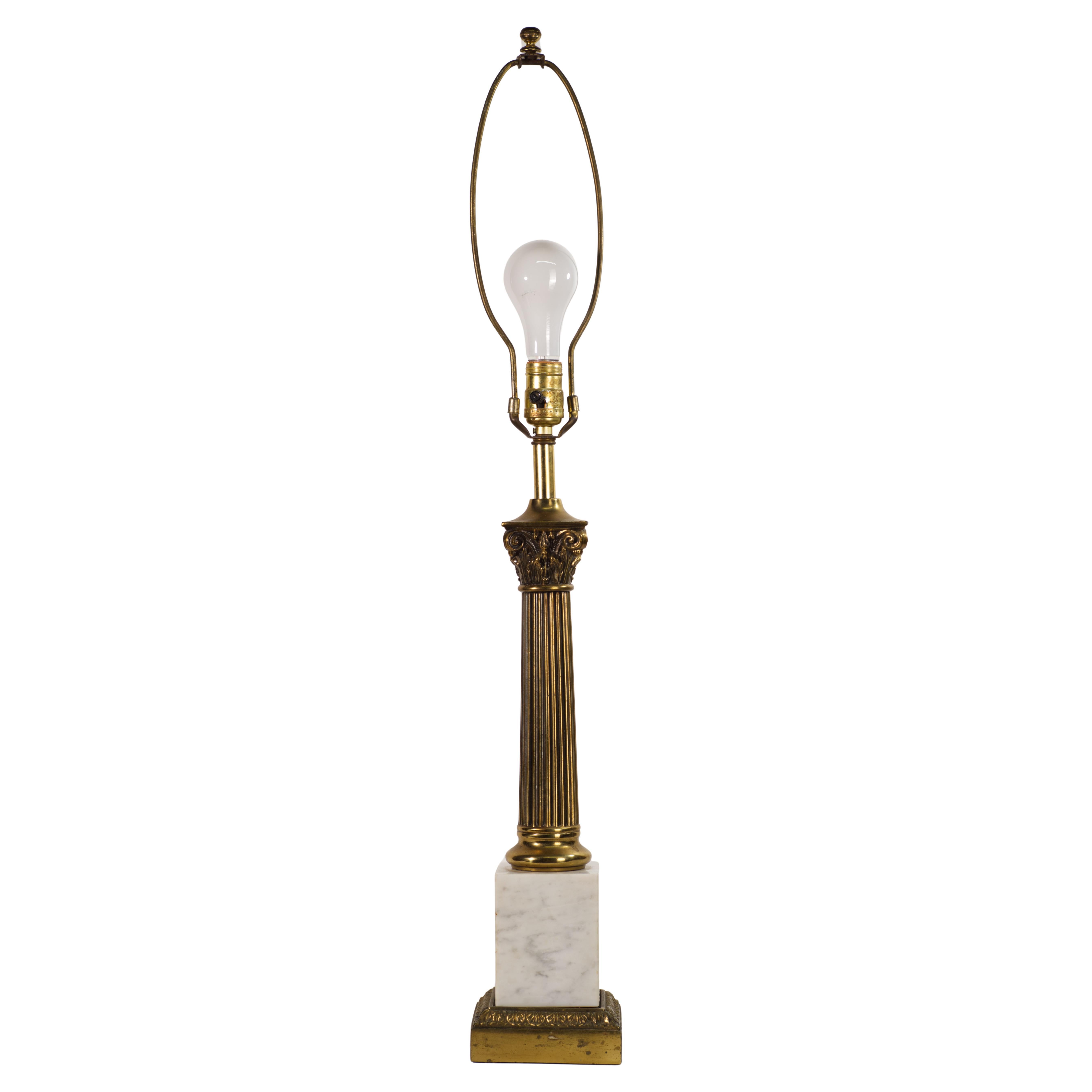 Stiffel Hollywood Regency Obelisk Table Lamp, Brass and Marble