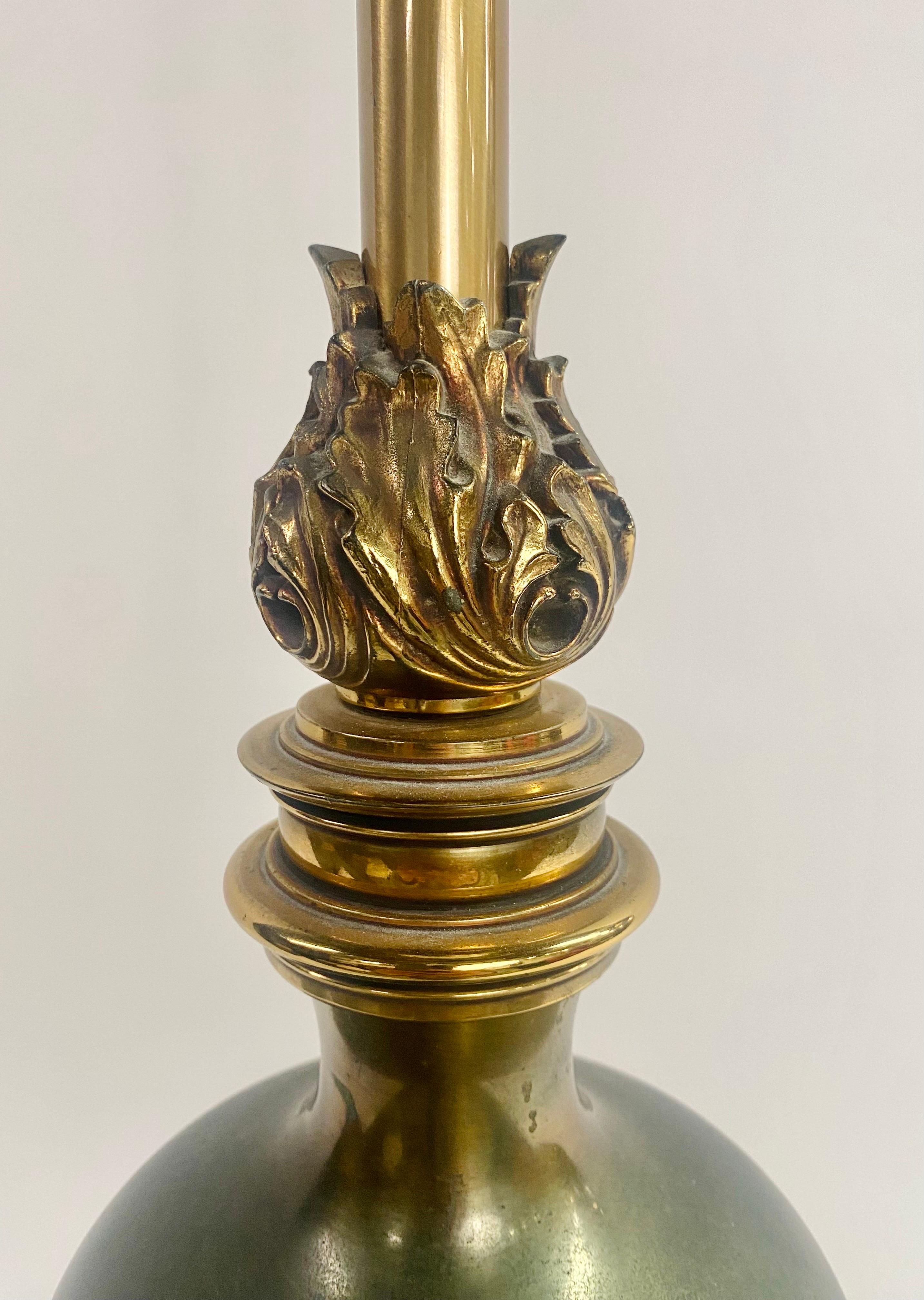 Stiffel Hollywood Regency Style Brass & Ebony with Lion Head Table Lamp For Sale 5