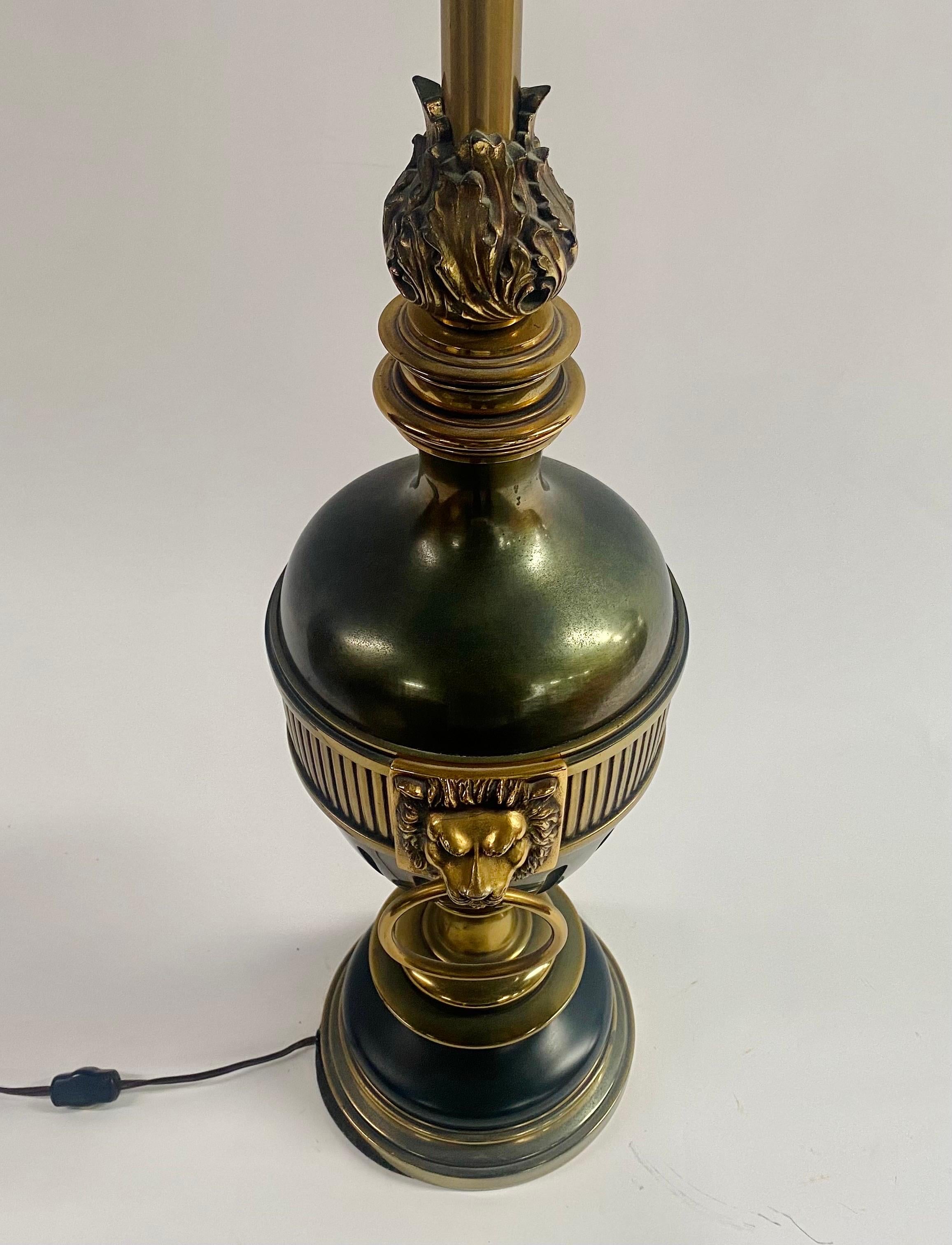 Stiffel Hollywood Regency Style Brass & Ebony with Lion Head Table Lamp For Sale 6