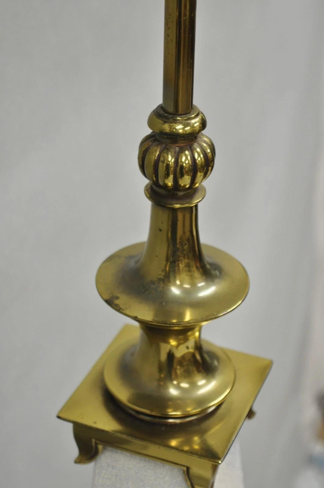 Stiffel Hollywood Regency Tall Crackle Glazed Ceramic & Brass Table Lamps a Pair For Sale 3