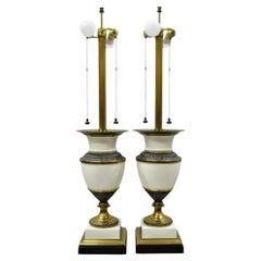 Stiffel Italian Regency Large Porcelain Urn Brass Finish Tall Table Lamps - Pair