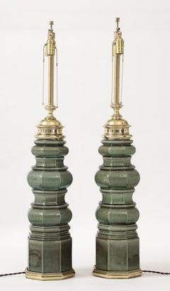 Stiffel Jade Green Porcelain Lamps