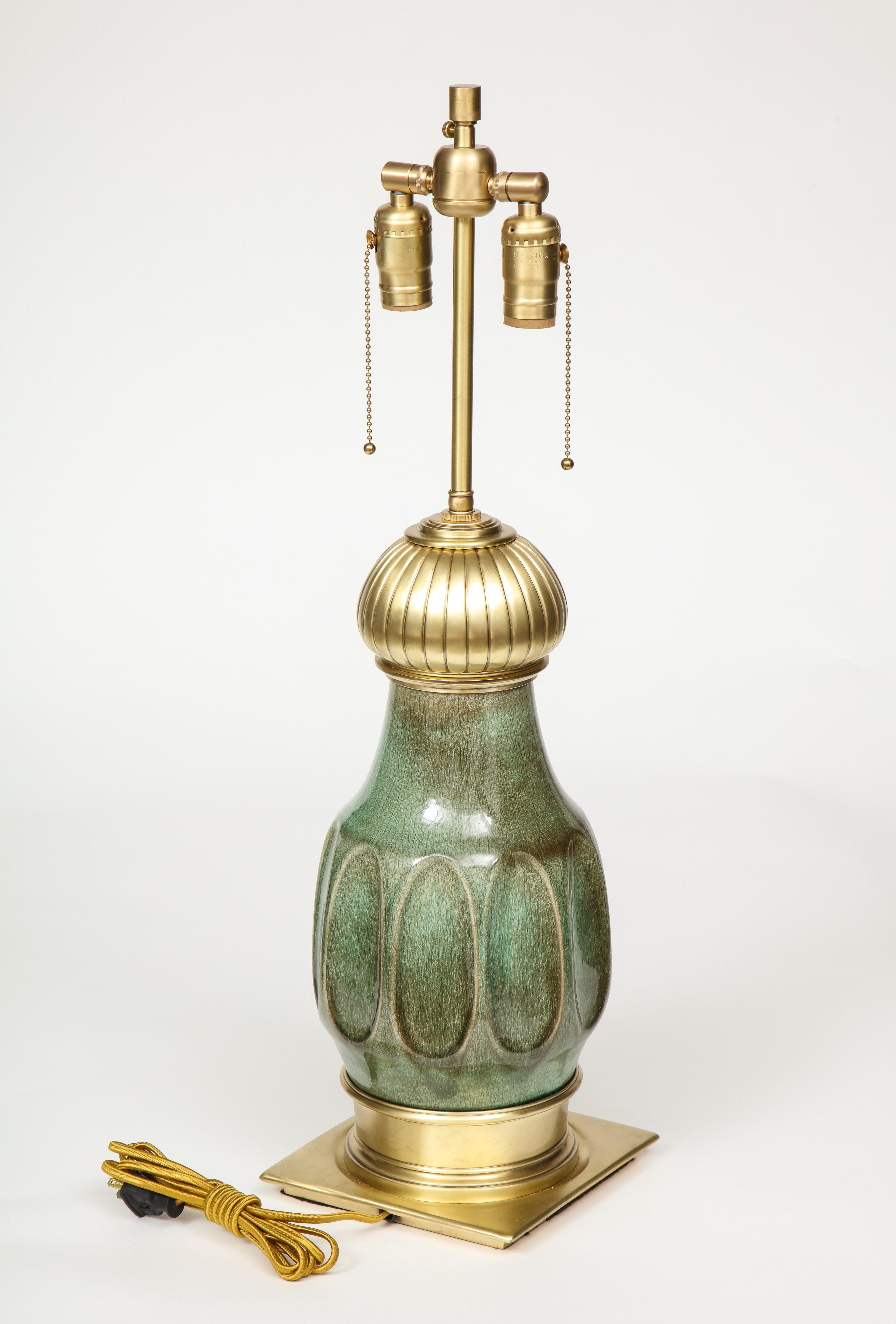 Mid-Century Modern Lampes en porcelaine vert jade Stiffel en vente